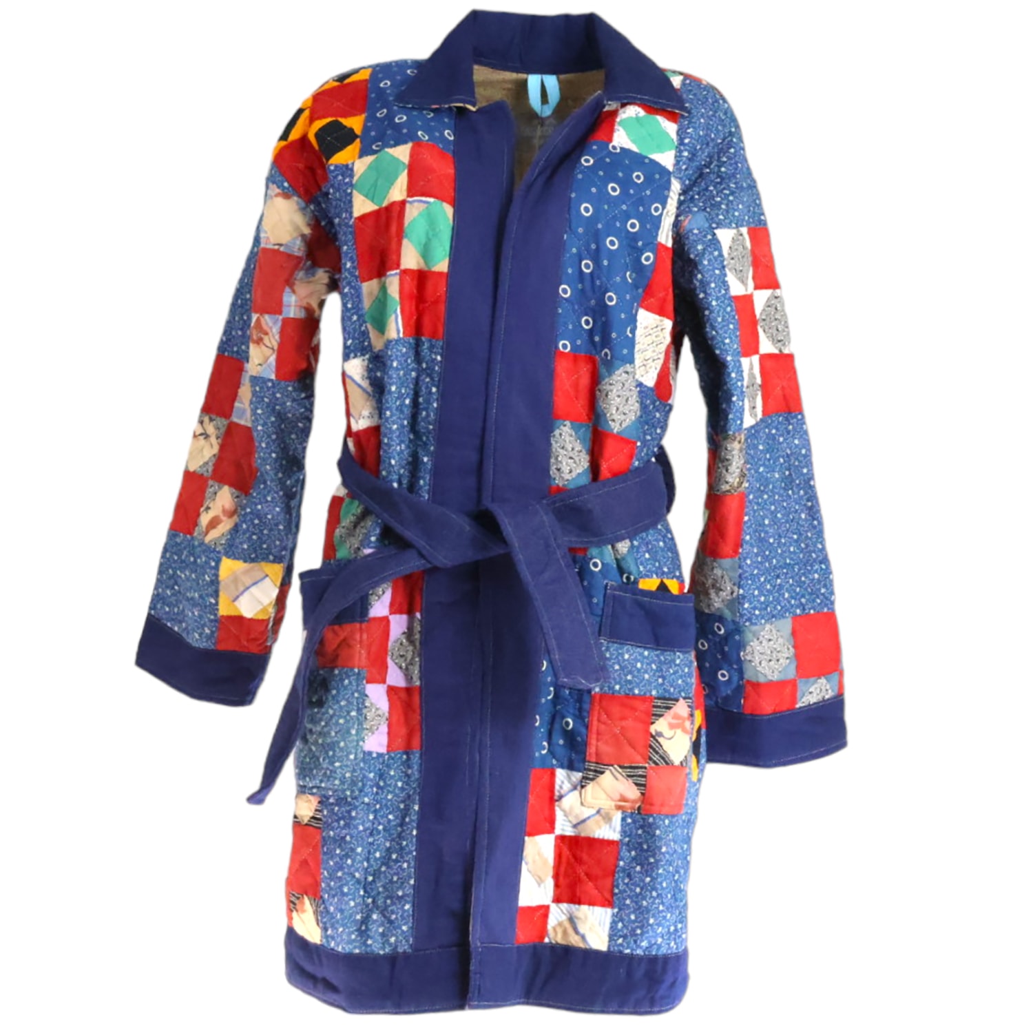 Women’s Blue Vintage Patchwork Wrap Coat M/L Casa Grace