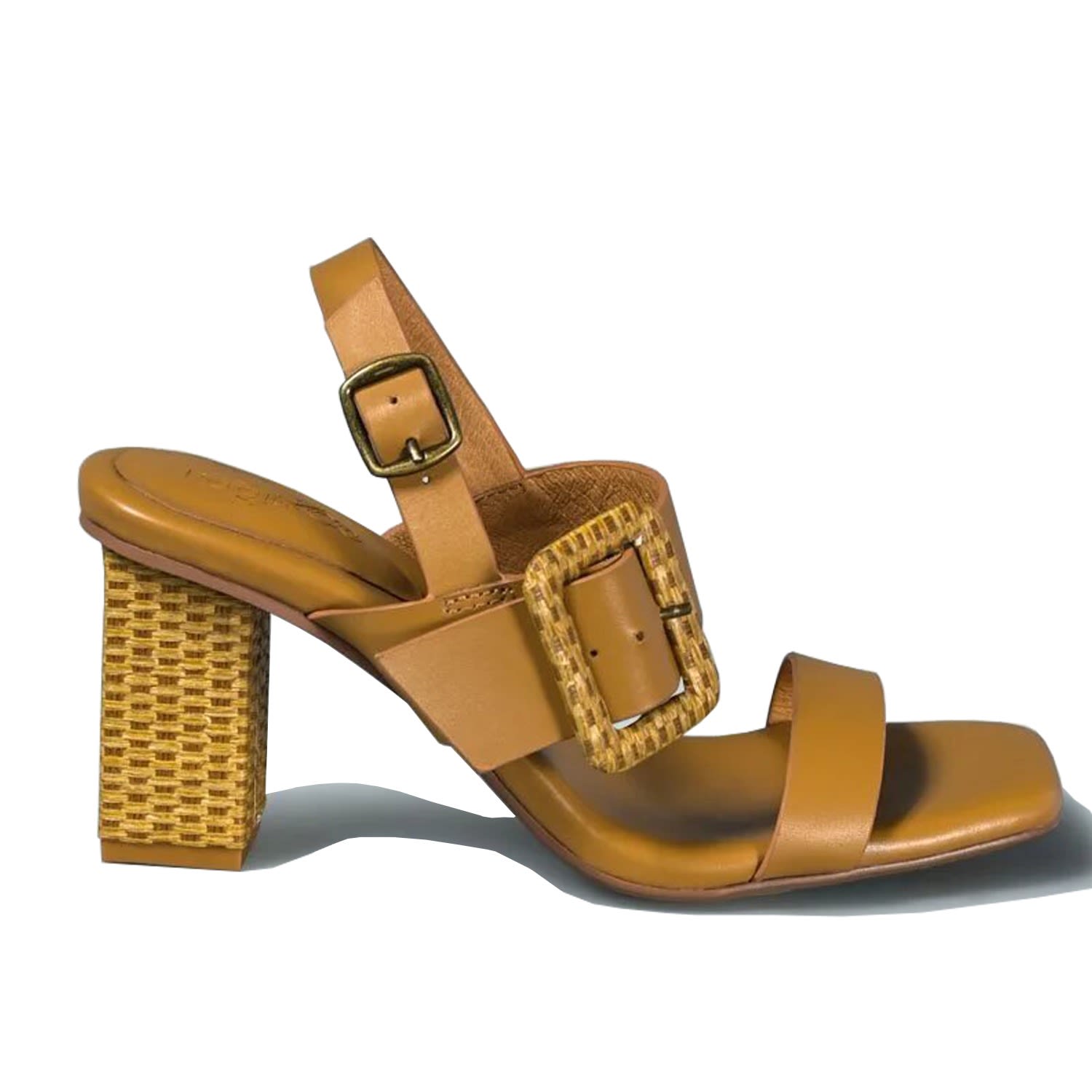 Rag & Co Women's Brown Swift Big Buckle Leather Slingback Sandal In Tan