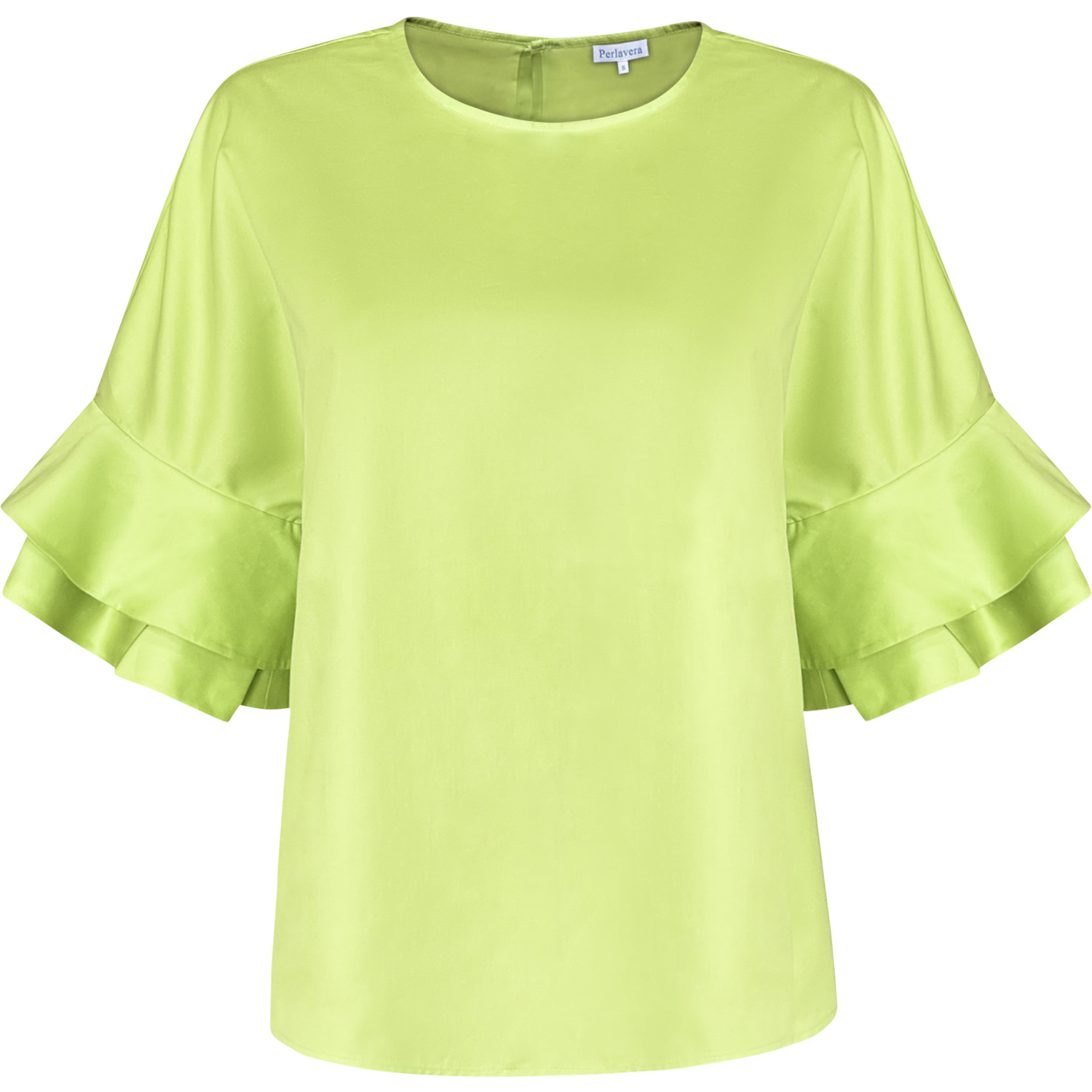 Perlavera Women's Yellow / Orange Cosy Solid  Lime Cotton Flare Sleeve Top In Yellow/orange