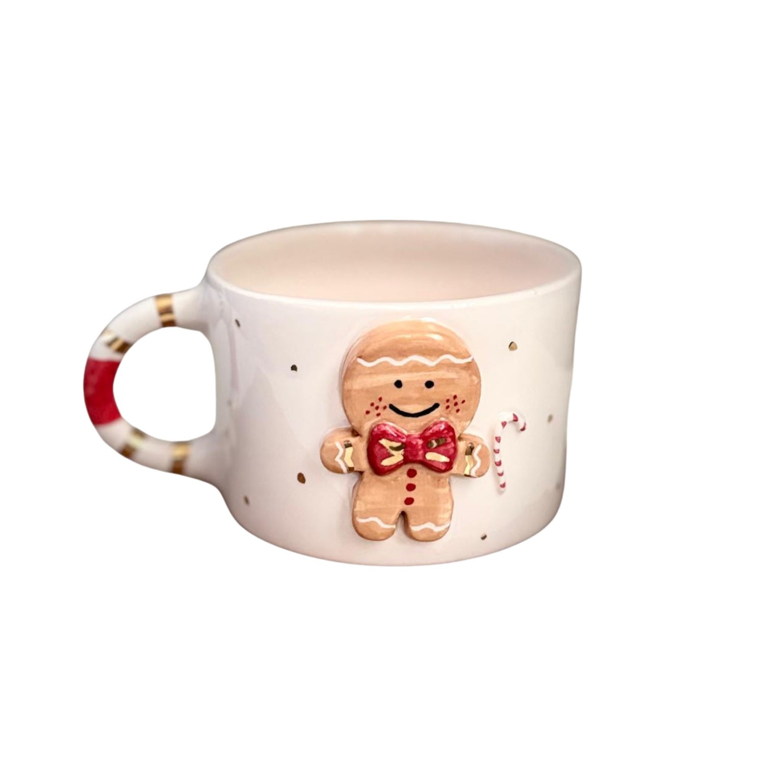 Anatoliacraft Brown / White Handcrafted Gingerbread Man Ceramic Mug With Gold Detailing & Festive Design