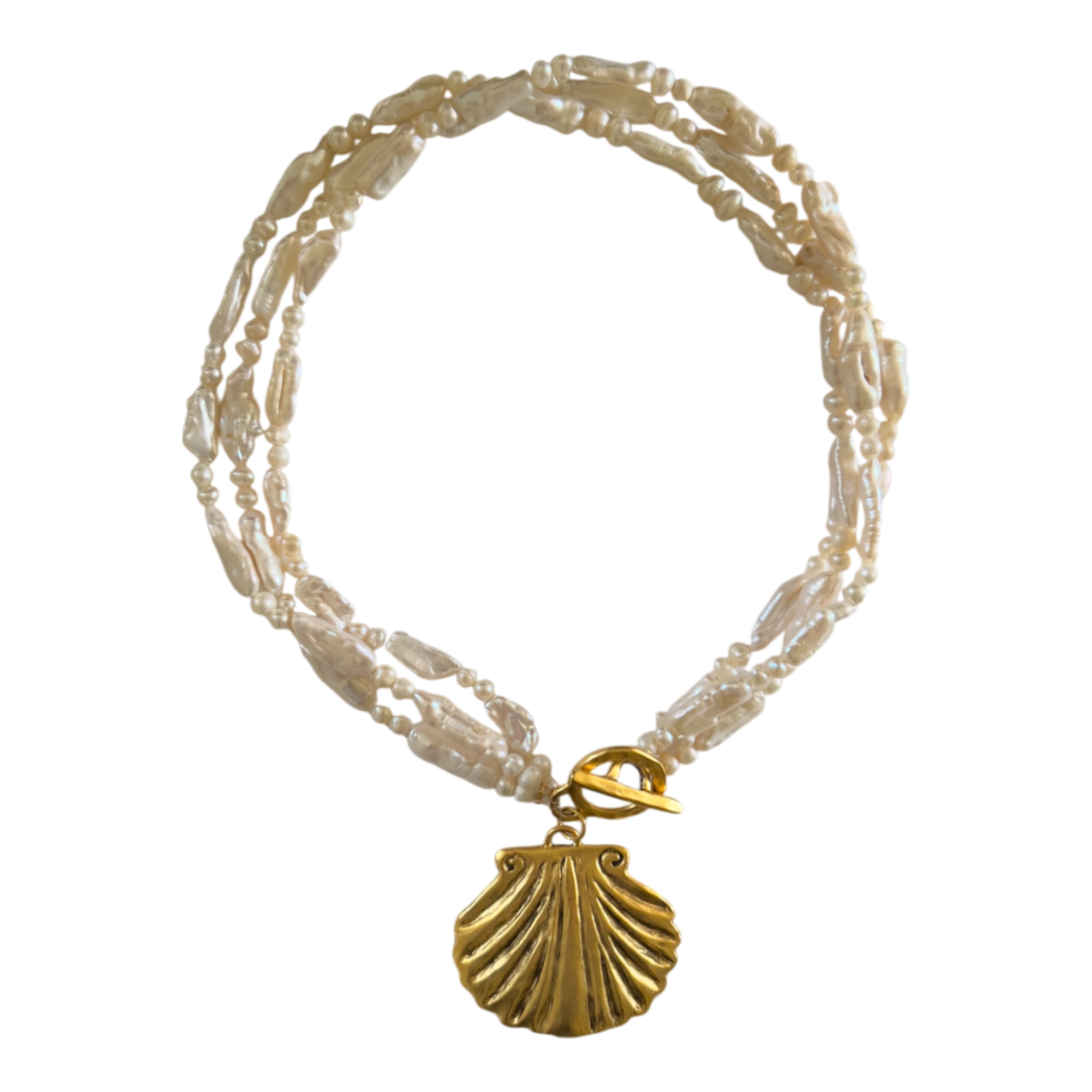 Sccollection Women's Gold / White Aqua Shell Necklace