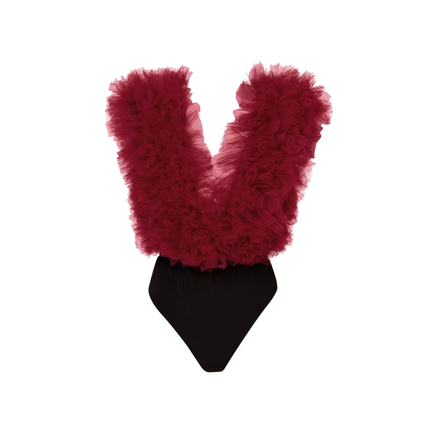 Lia Aram Women's Red Signature Burgundy Ruffled Tulle Bodysuit In Brown
