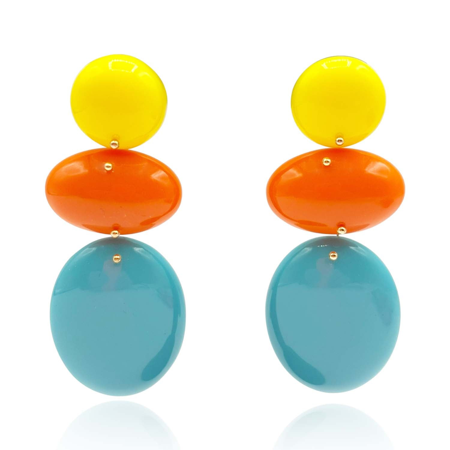 Michael Nash Jewelry Women's Blue / Pink / Purple Triple Drop Resin Yellow And Orange And Turquoise Drop Earrings