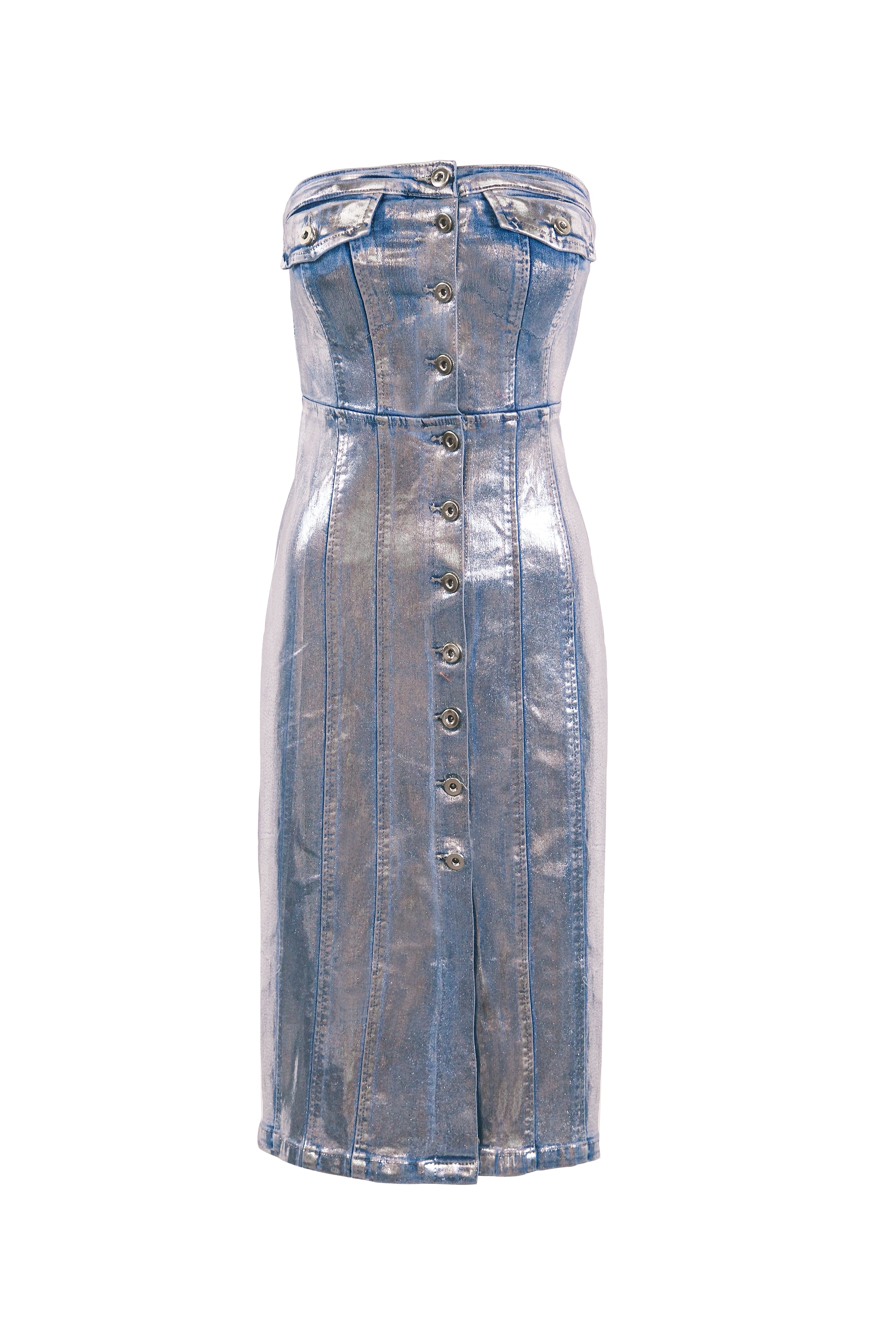 Sadie Metallic Denim Midi Dress by AMY LYNN