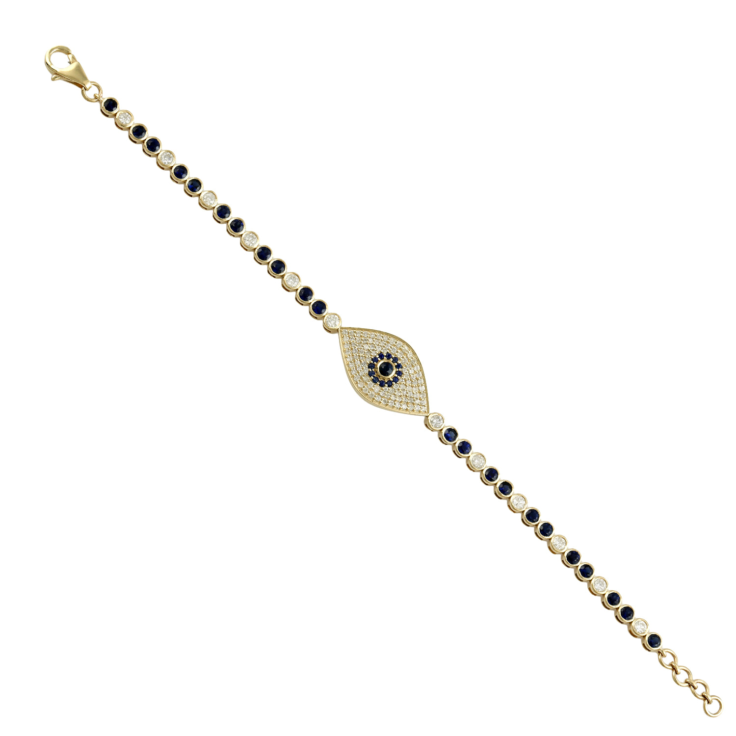 Artisan Women's Gold / Blue / White Blue Sapphire & Diamond Evil Eye Fixed And Flexible Bracelet In Gold