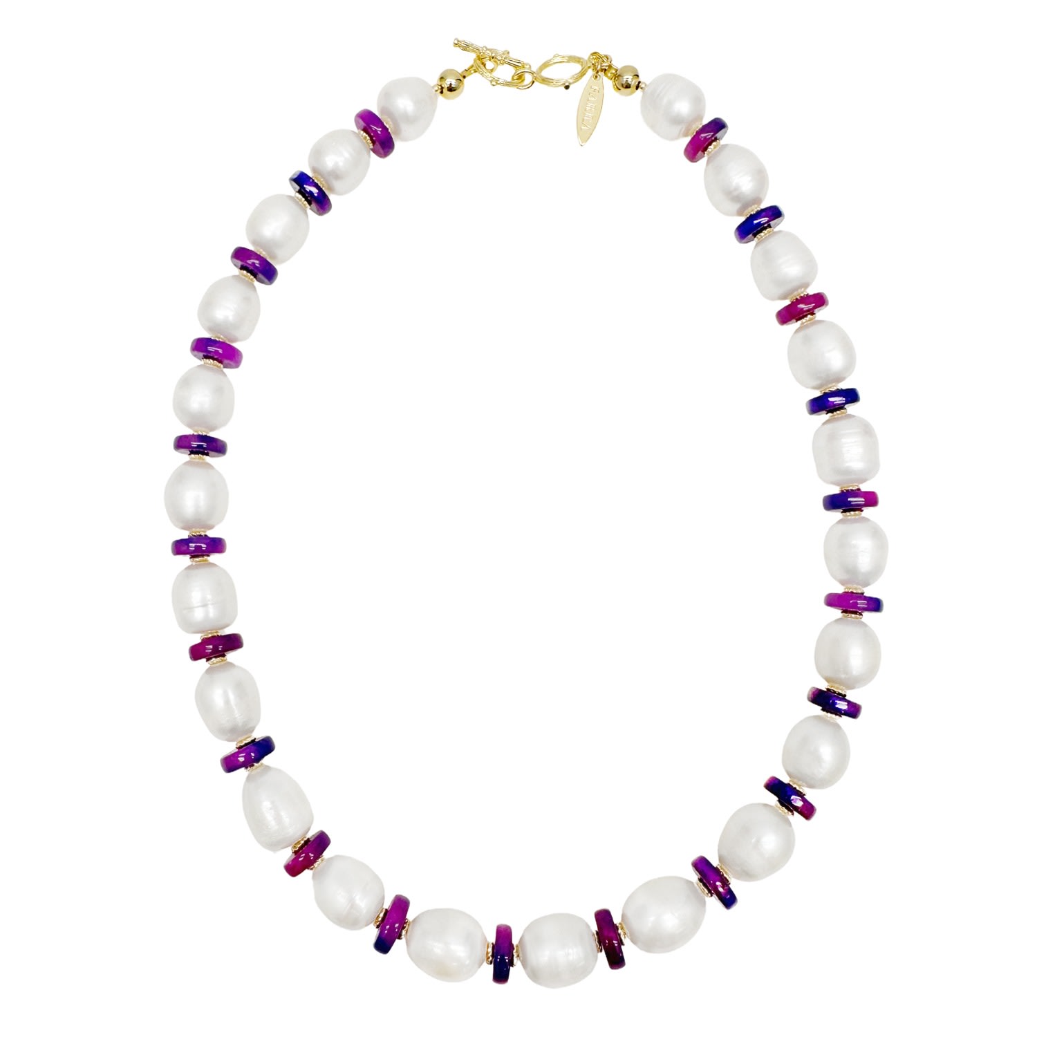 Farra Women's Pink / Purple Natural Cultured Freshwater Pearls With Purple Gemstone Necklace In White