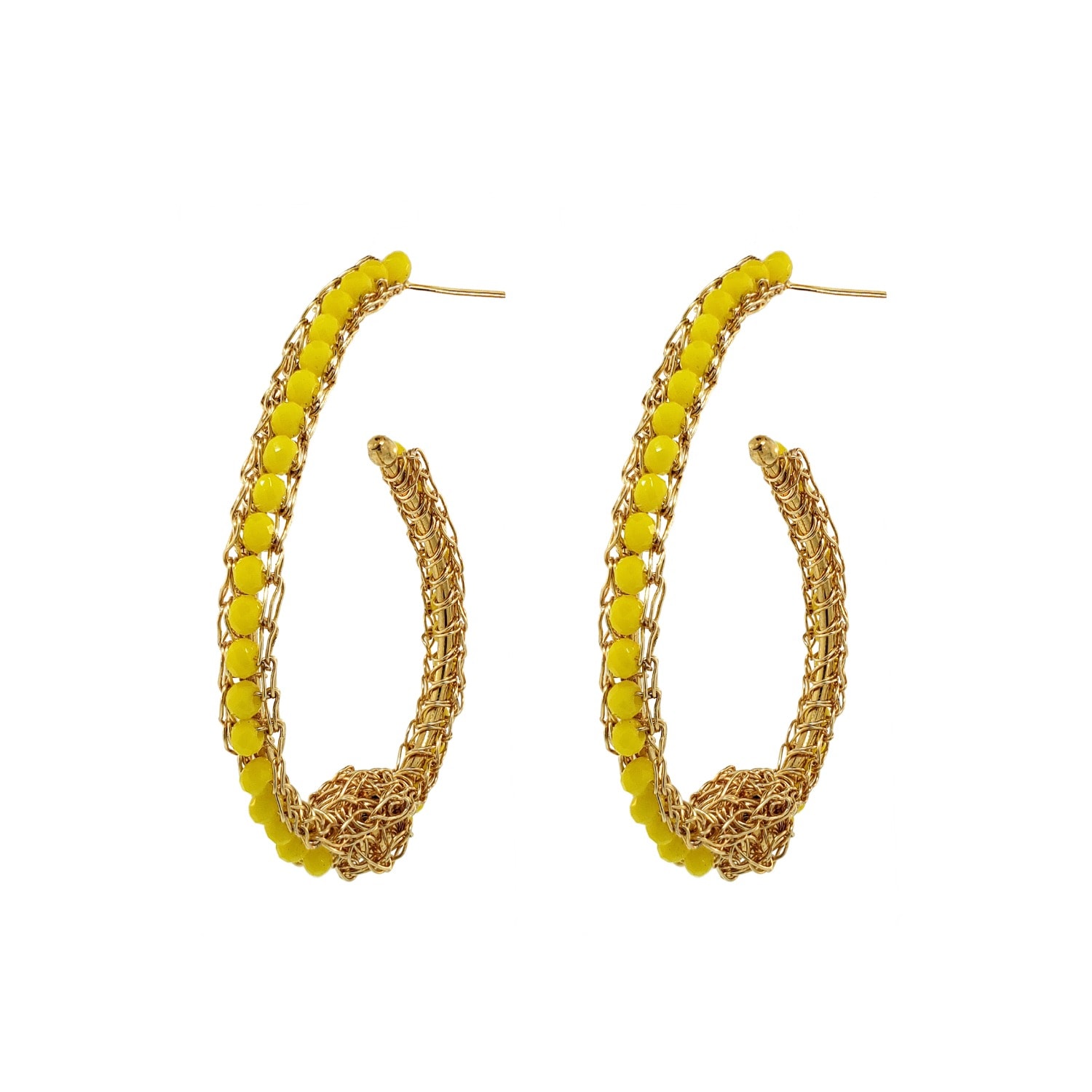 Lavish By Tricia Milaneze Women's Gold / Yellow / Orange Summer Yellow & Gold Ovaly Hoops Handmade Crochet Earrings