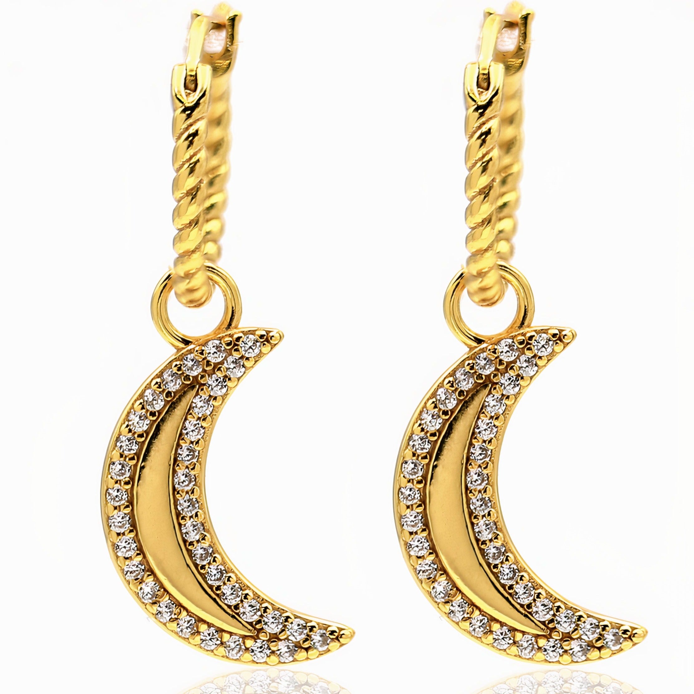 Women’s Selena Crescent Moon Pav Charm Hoop Earrings 18Ct Gold Vermeil Gemsa London