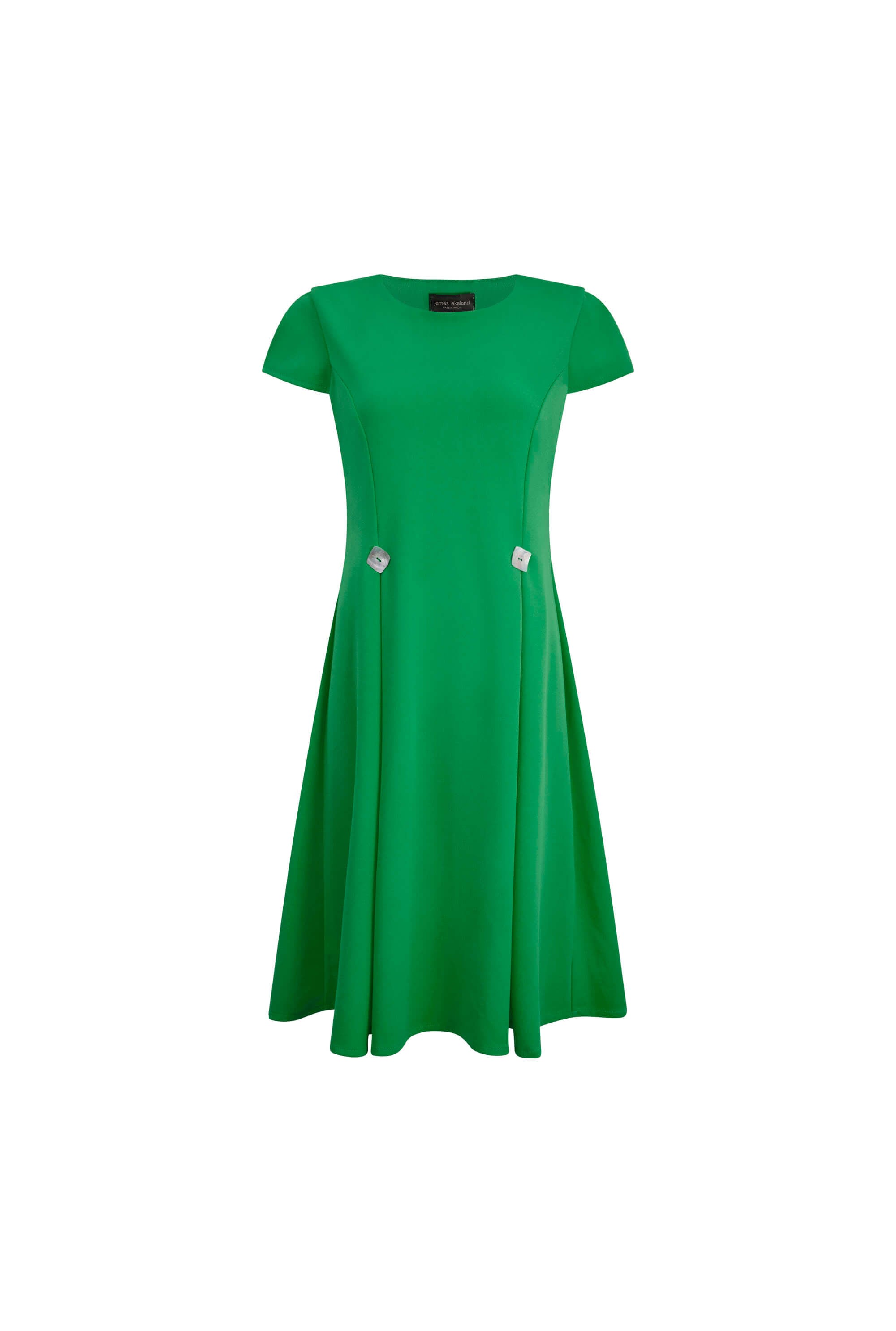 James Lakeland Women's Cap Sleeve Button Midi Dress Green In Multi