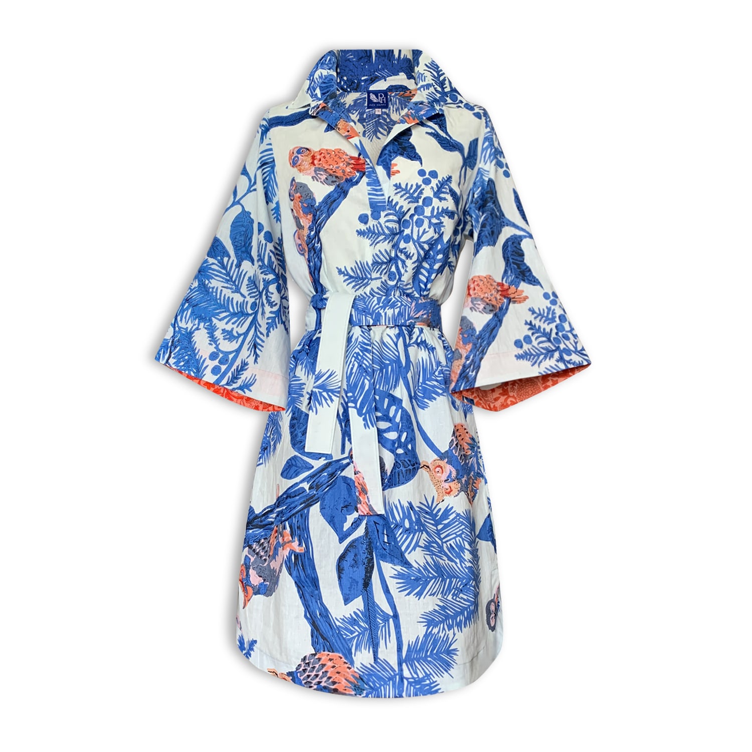 Women’s Kimono Dress Owl Blue Animal Print Cotton Small Pick Happy