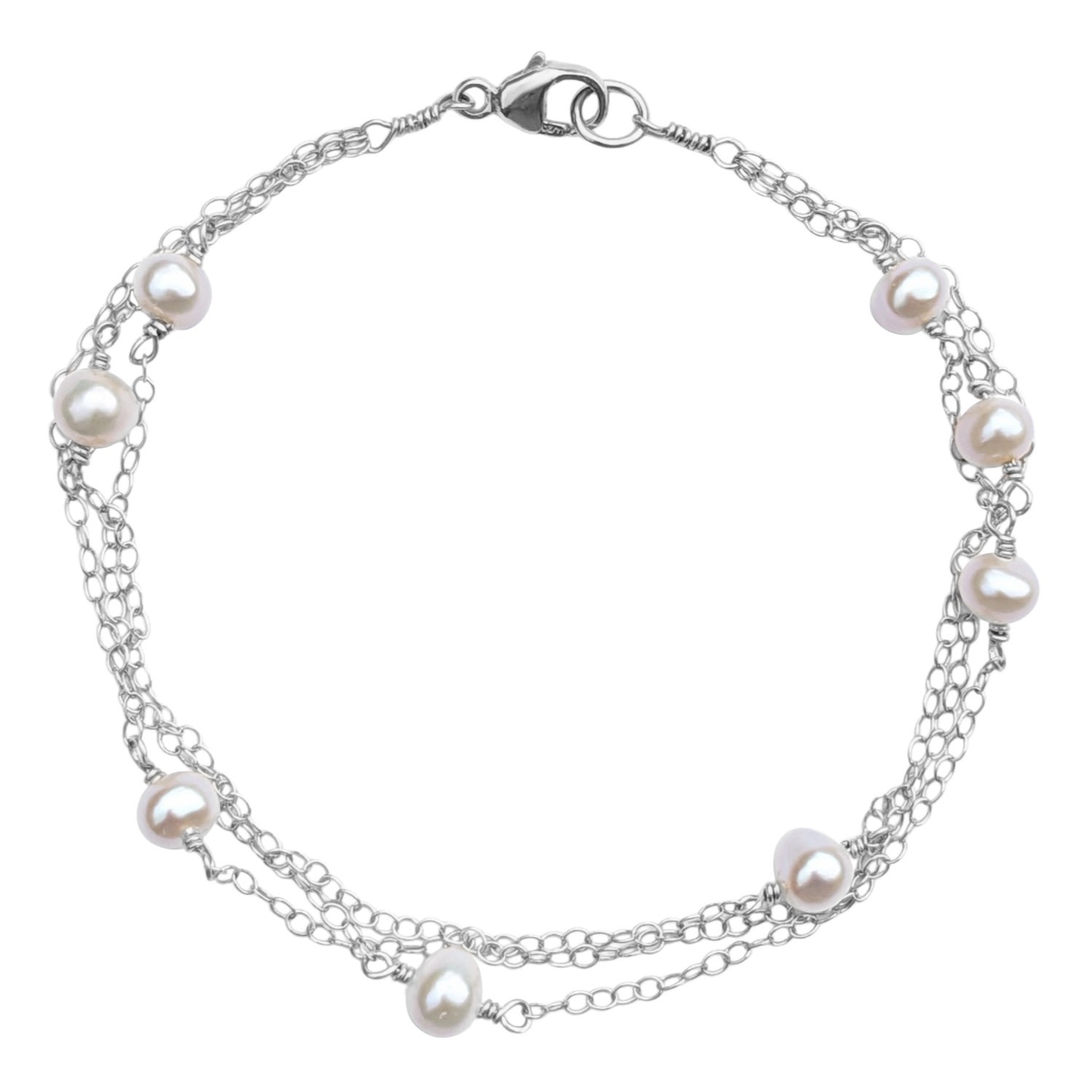 Women’s Ivy Layered Chain Pearl Sterling Silver Bracelet Kiri & Belle