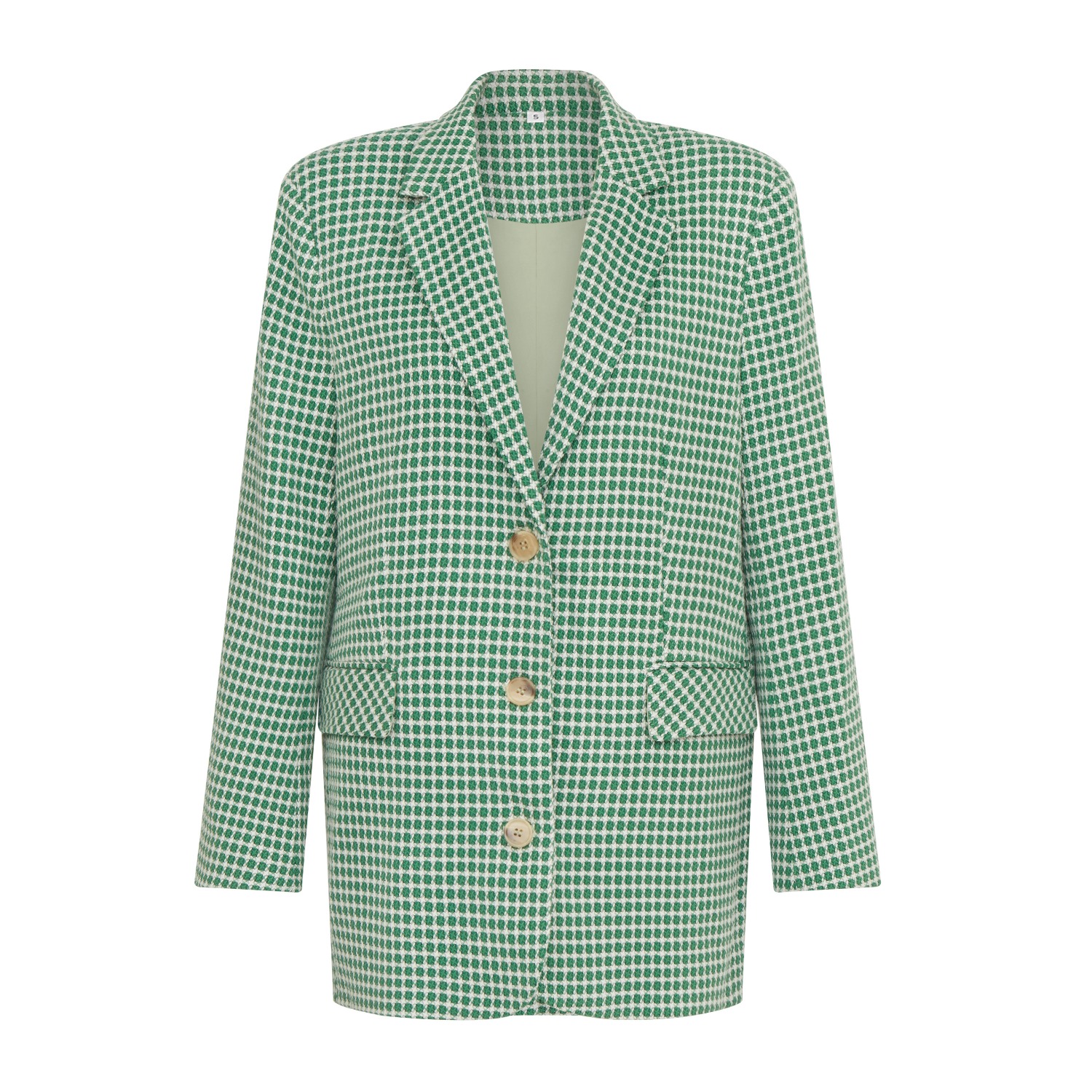 Sour Figs Women's Single Breasted Checked Tweed Blazer In Cactus Green In Green