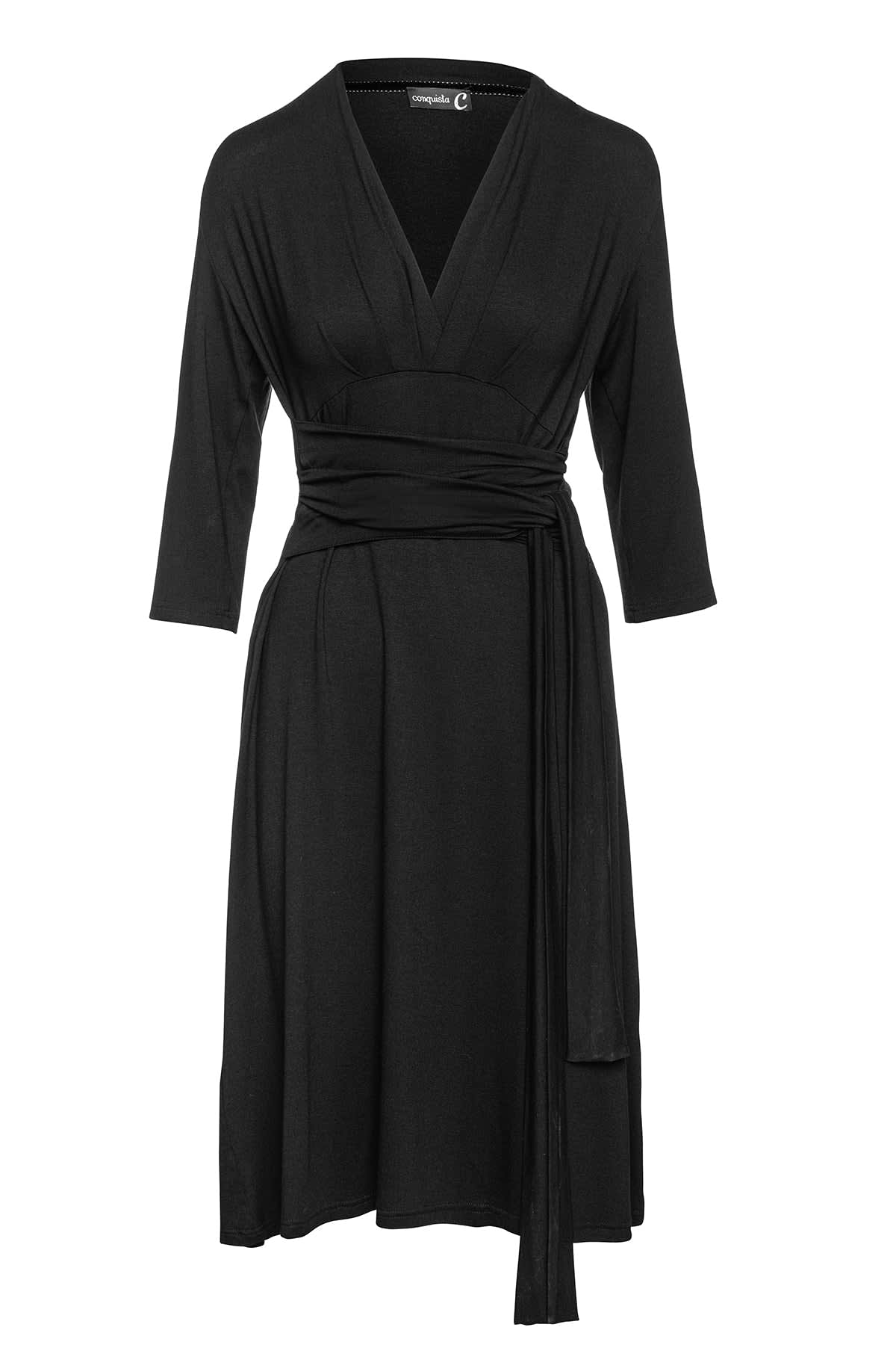Black Empire Line Dress With Belt Conquista Wolf Badger