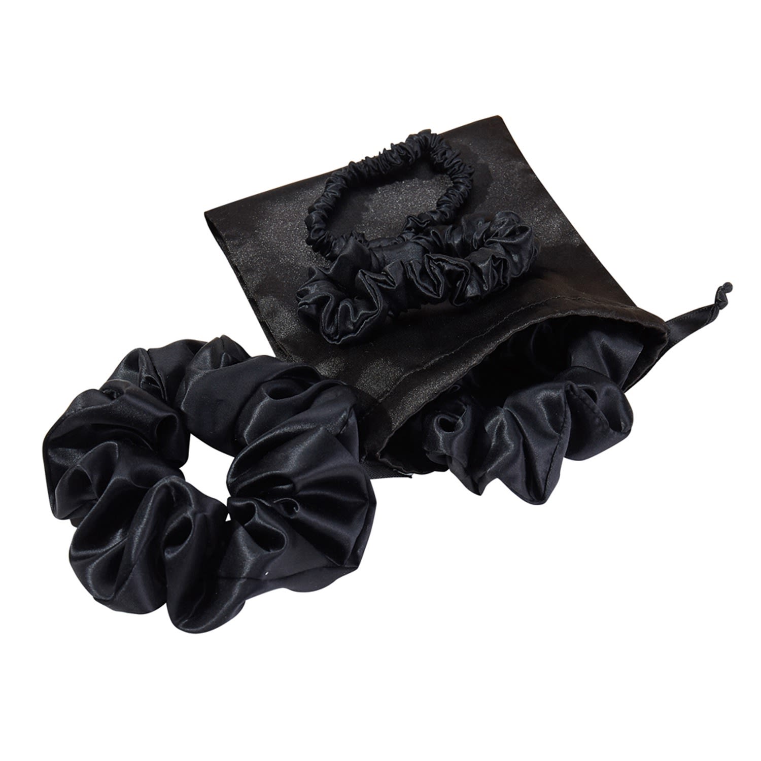 Women’s Set Of Four Pure Mulberry Silk Scrunchies One Each Size In Black One Size Soft Strokes Silk