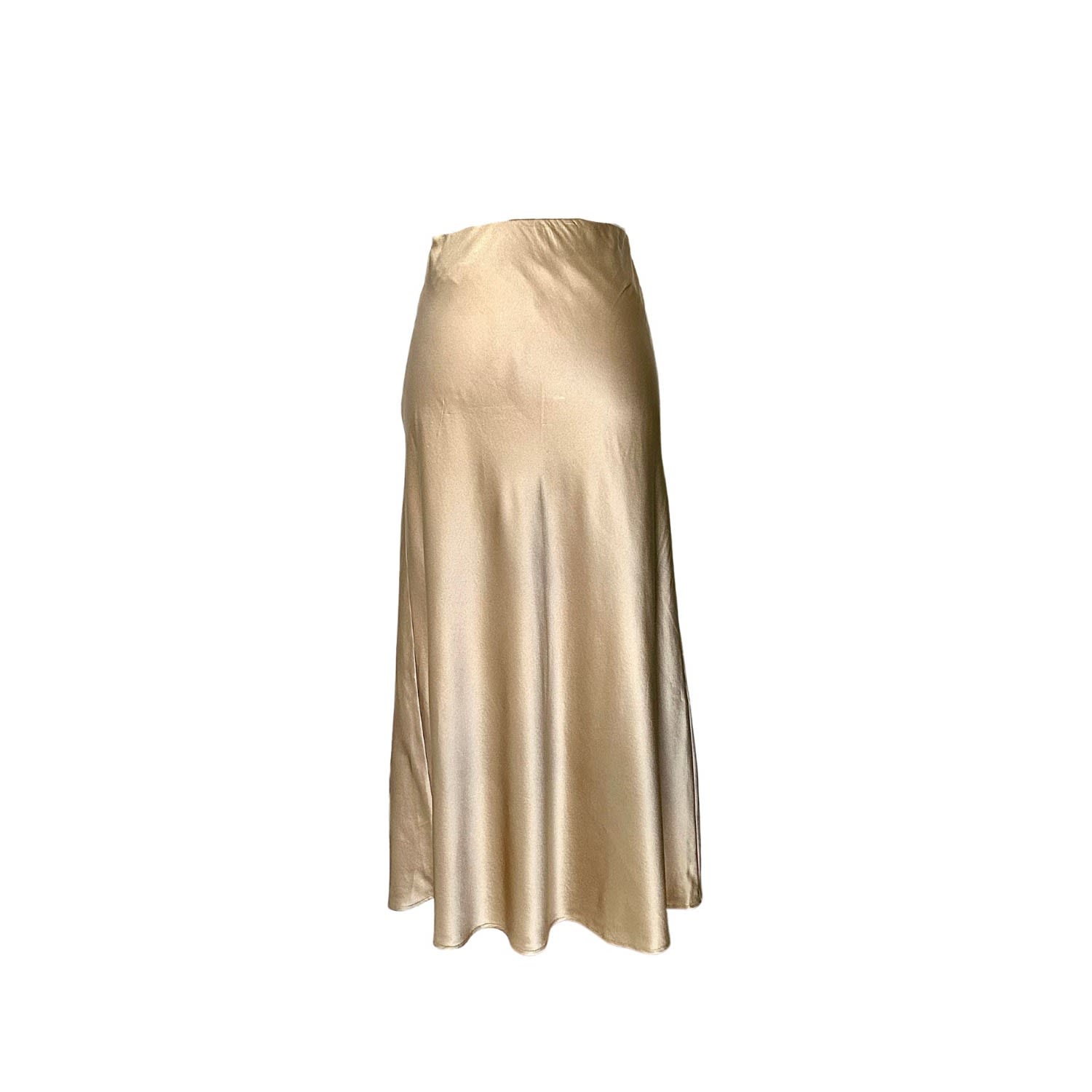 Marche' Du Luxe Women's Gold Pure Mulberry Silk Bias Cut Slip Midi Skirt Champagne In Gold
