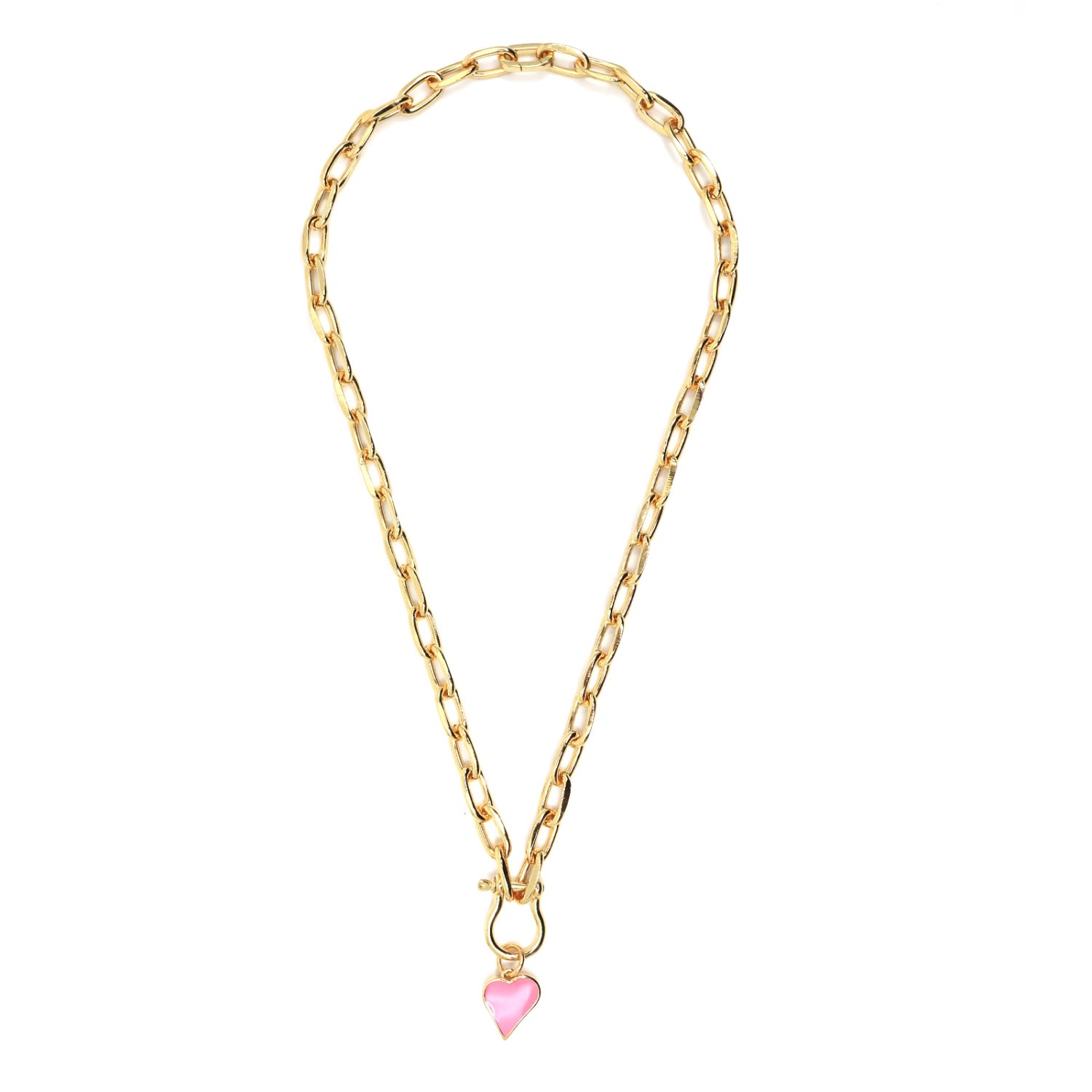 Women’s Gold / Pink / Purple Gold Filled Pink Heart Enamel Pendant & Chain Necklace Shar Oke