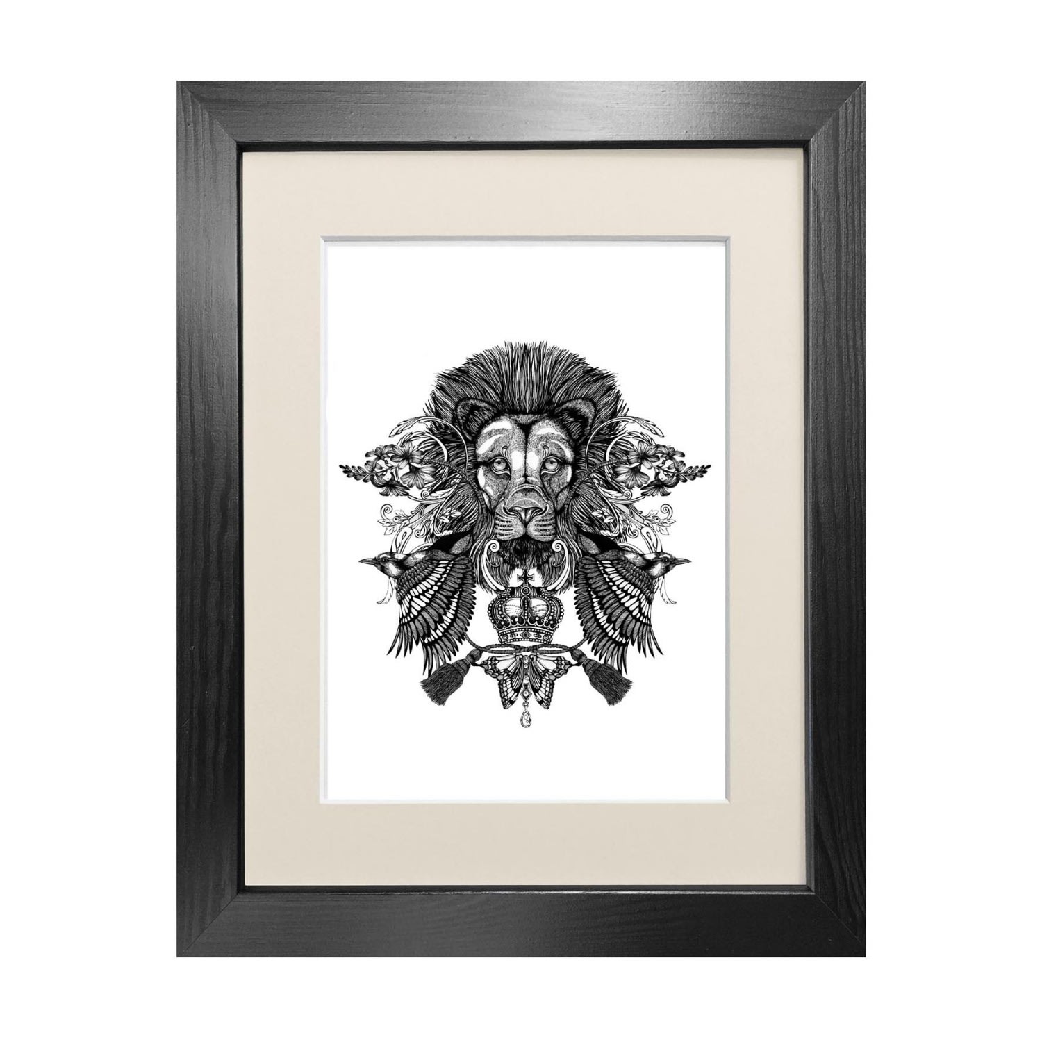 Black ’The Regal Lion’ Fine Art Print A4 Emily Carter