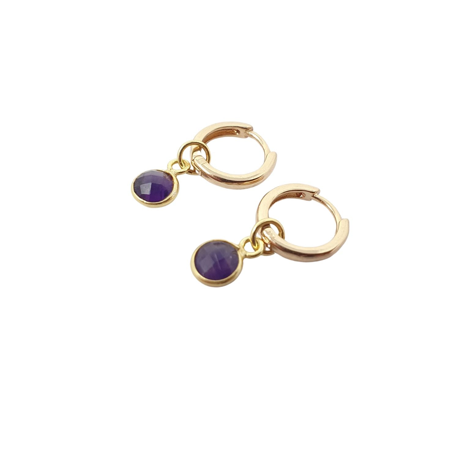 Harfi Women's Gold / Yellow Mini Amethyst February Birthstone Gold Plated Huggies In Gold