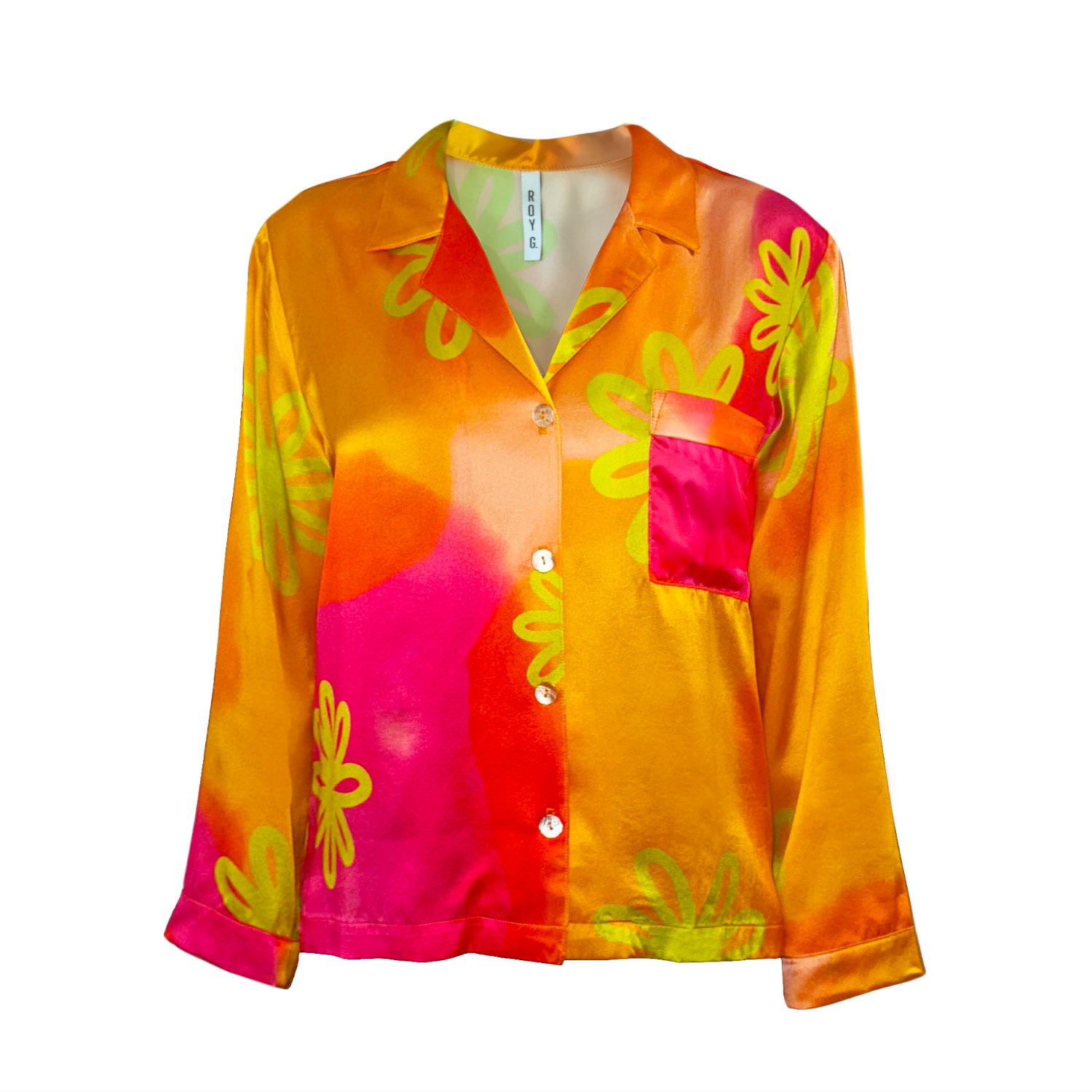 Roy G. Women's Pink / Purple / Yellow Watercolor Floral Silk Pajama Top In Pink/purple/yellow