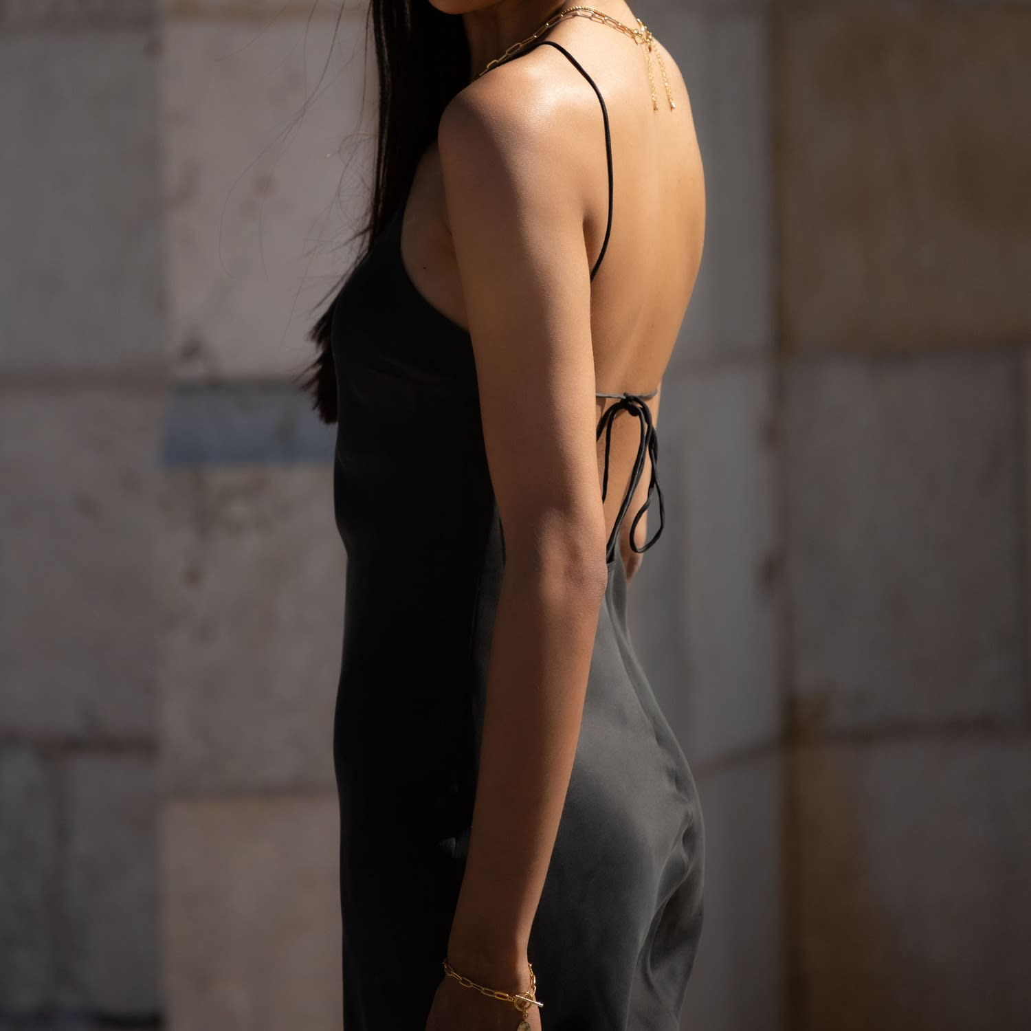 00'S Backless Silk Halter Dress - Black | Anaphe | Wolf & Badger