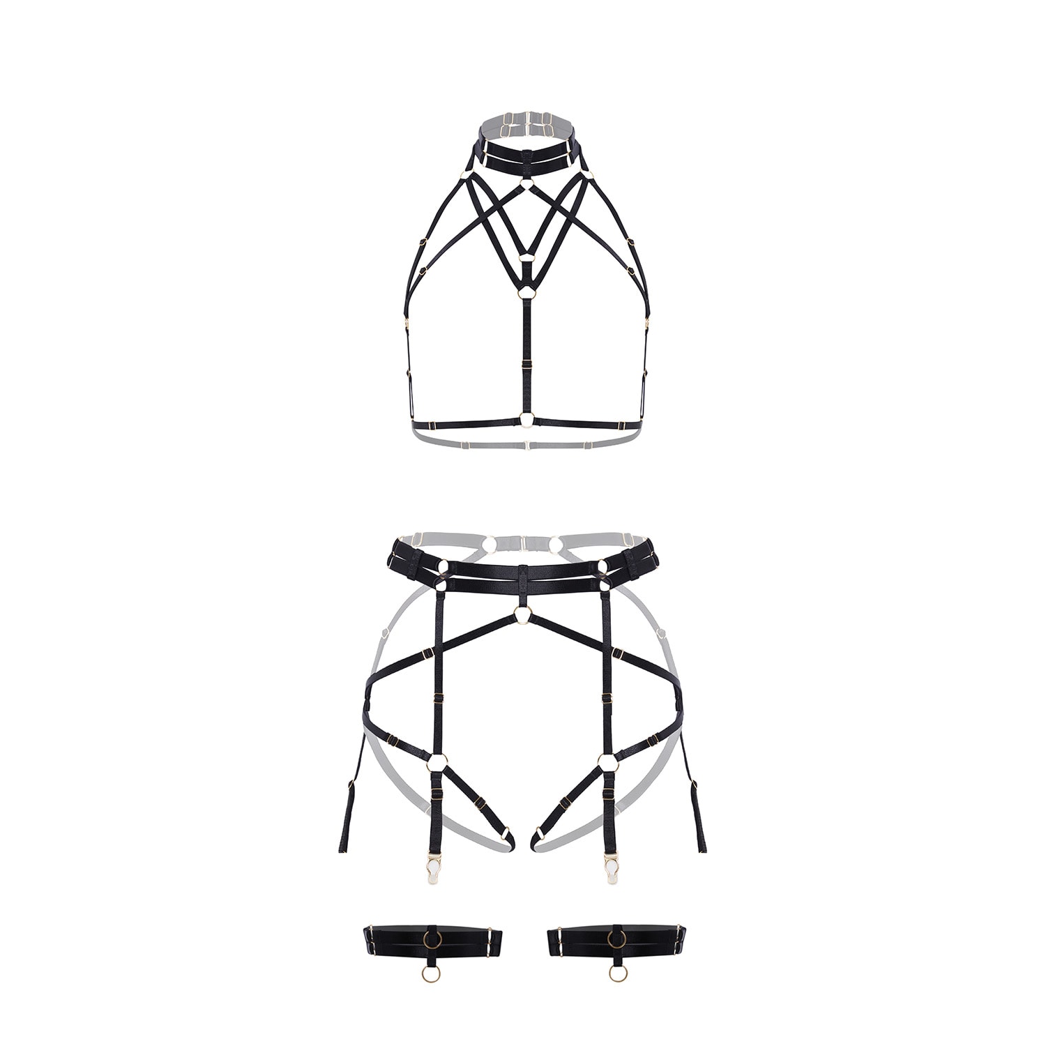 Vivi Leigh London Women's Black Elastic Harness Lingerie Set In Black