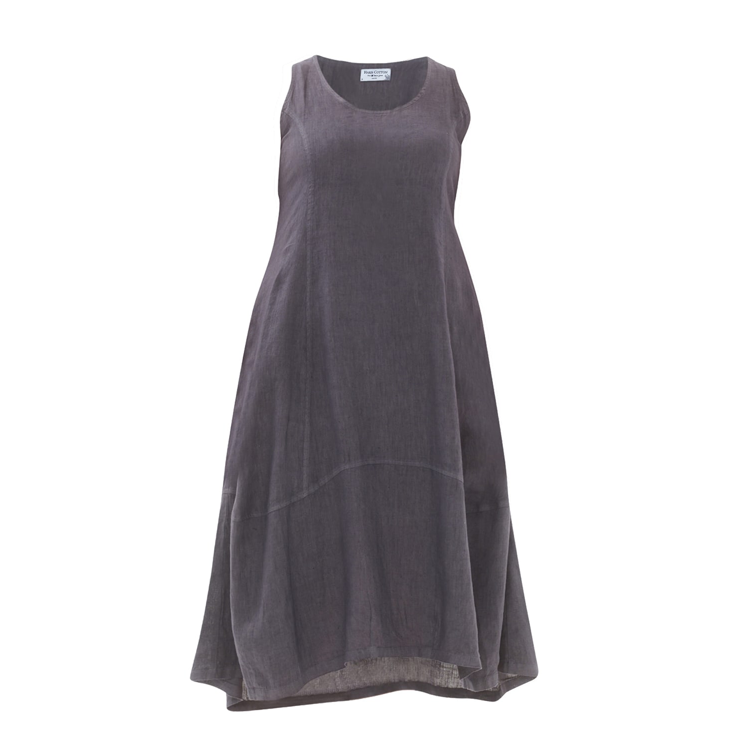 Haris Cotton Women's Grey Tank Linen Dress With Asymmetrical Hem And Side Pockets - Iron In Gray