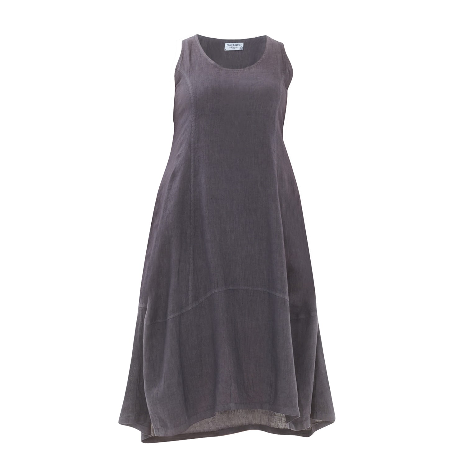 Haris Cotton Women's Grey Tank Linen Dress With Asymmetrical Hem And Side Pockets - Iron In Grey
