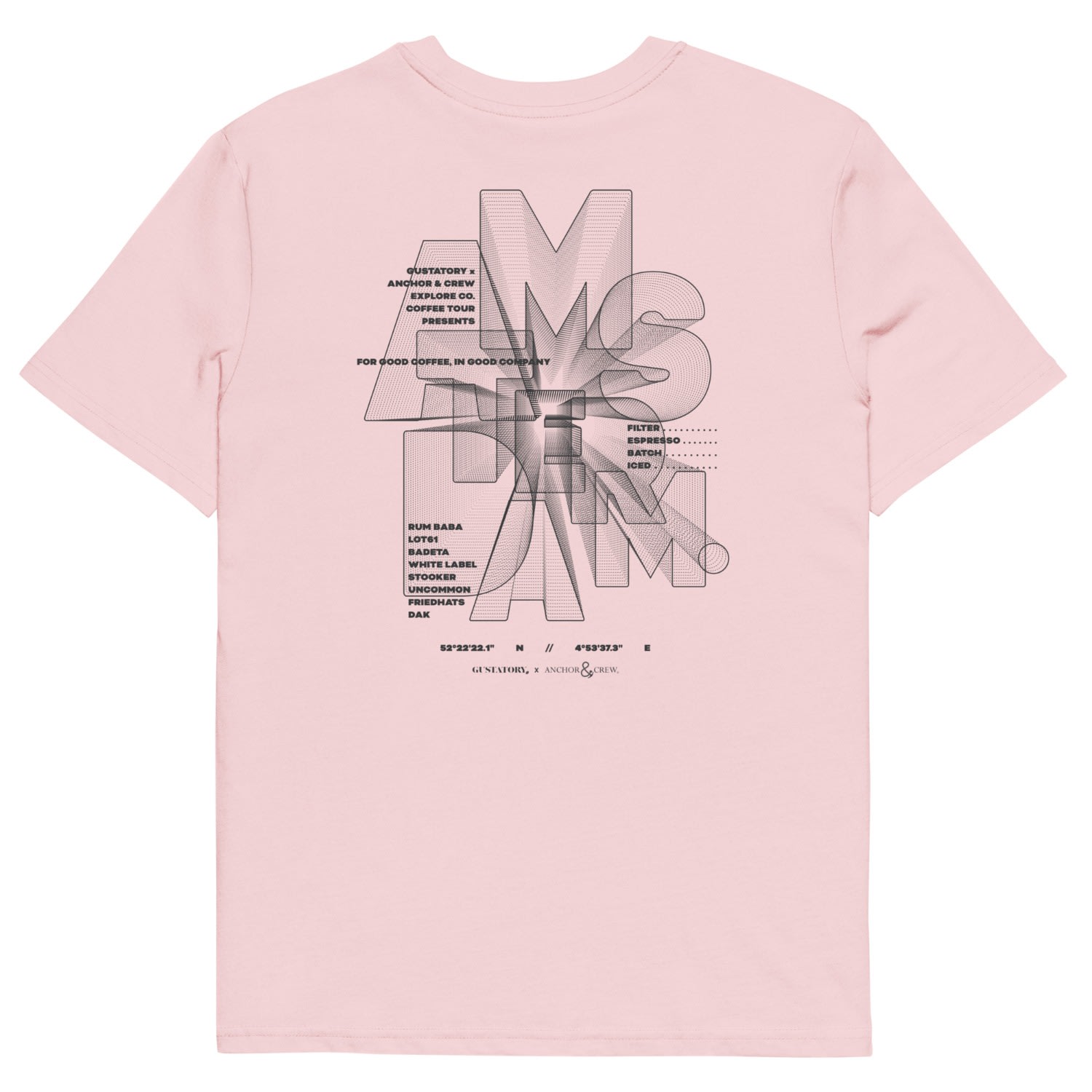 Anchor & Crew Cotton Pink Gustatory Amsterdam Coffee Scene Organic Cotton Embroidered T-shirt - Women In Pink