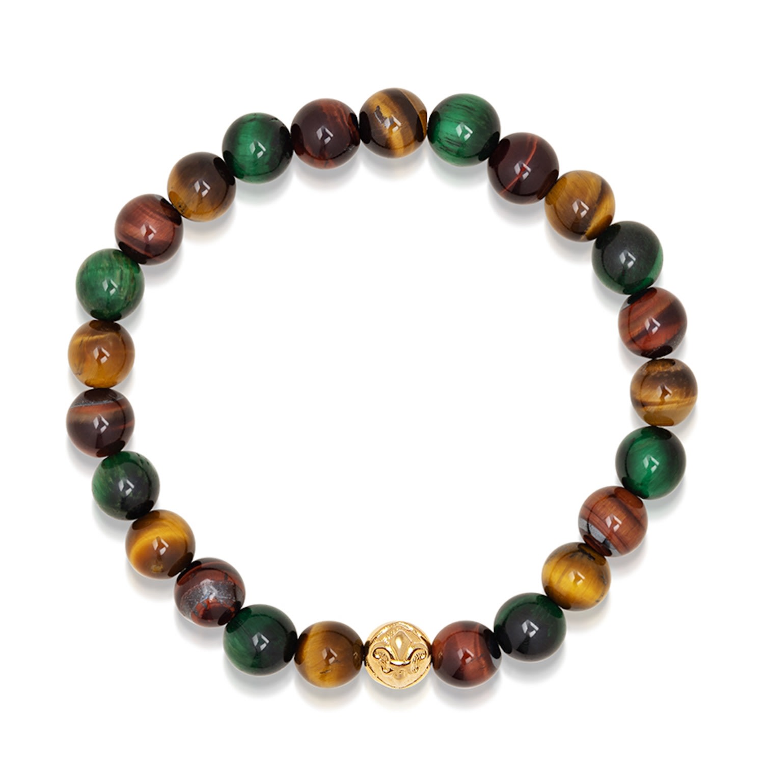 Gold / Green / Brown Mens Wristband With Colorful Tiger Eye And Gold Nialaya