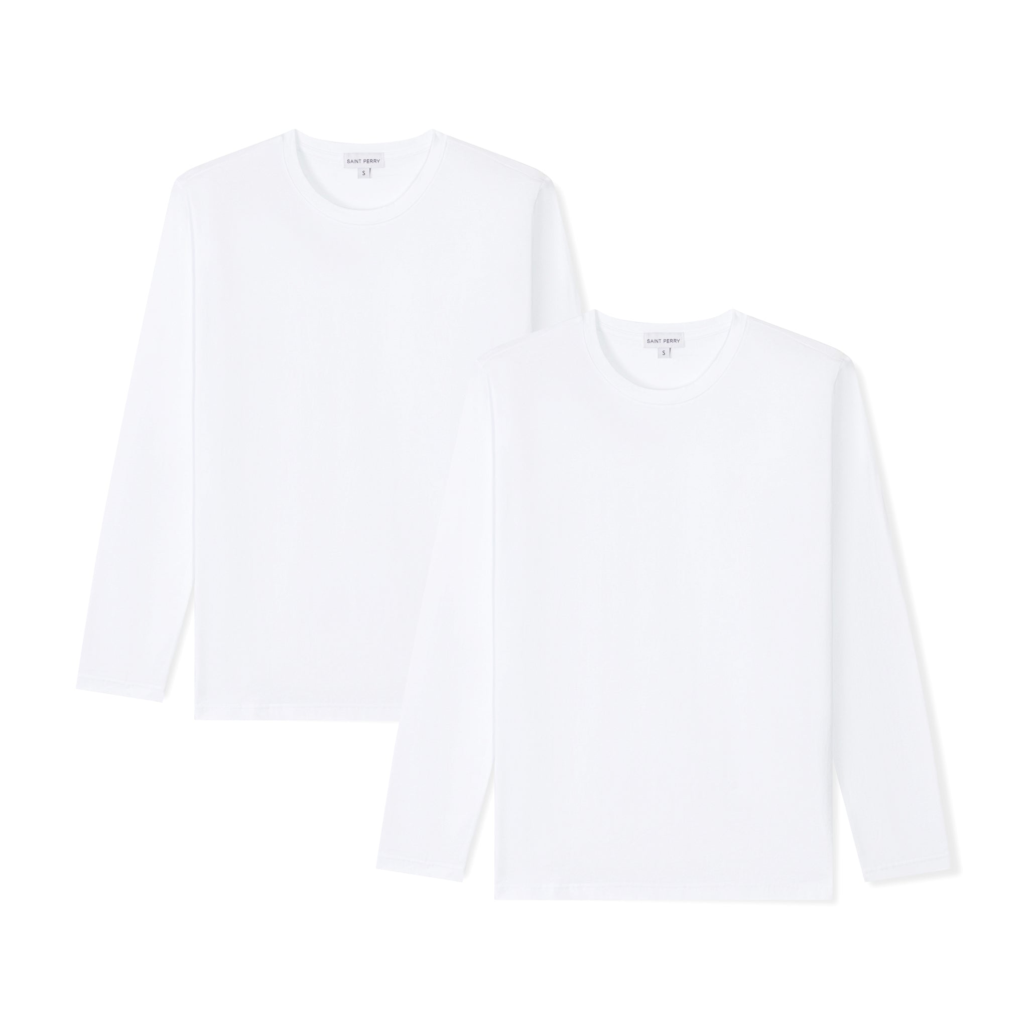 Men’s Long Sleeve Crewneck White T-Shirt Two Pack Large Saint Perry