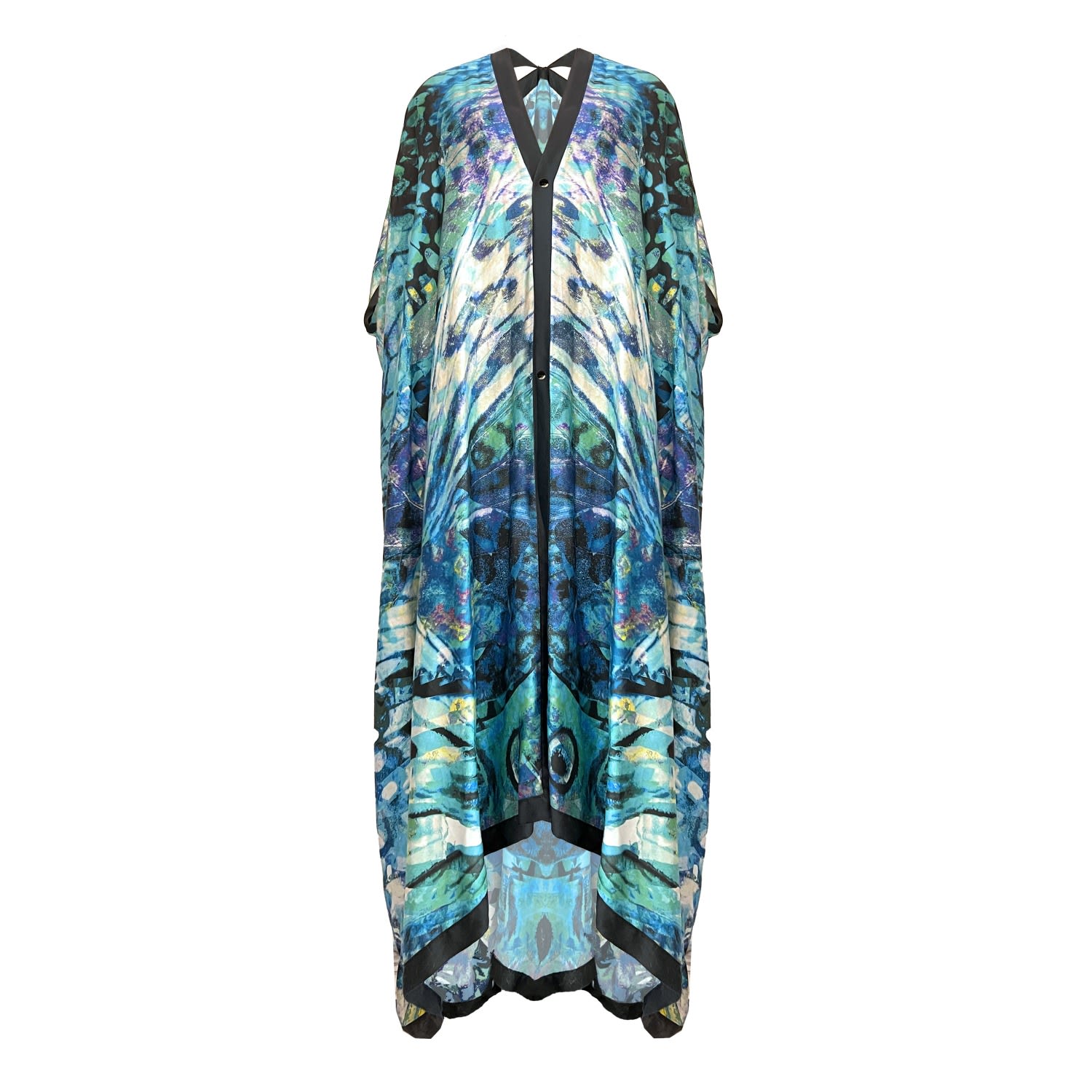 Women’s Green / Black / Blue Ibiza Silk Kimono Butterfly Print Dress One Size Elin Ritter Ibiza