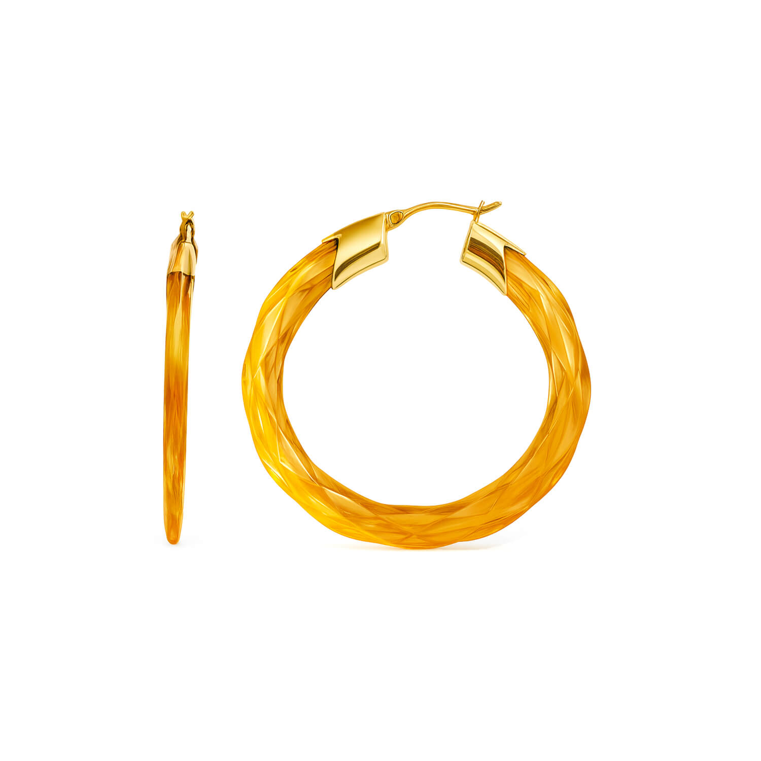 Gold & Honey Women's Gold / Yellow Citrine Swirl Twist Lucite Birthstone Hoop Earrings In Brown
