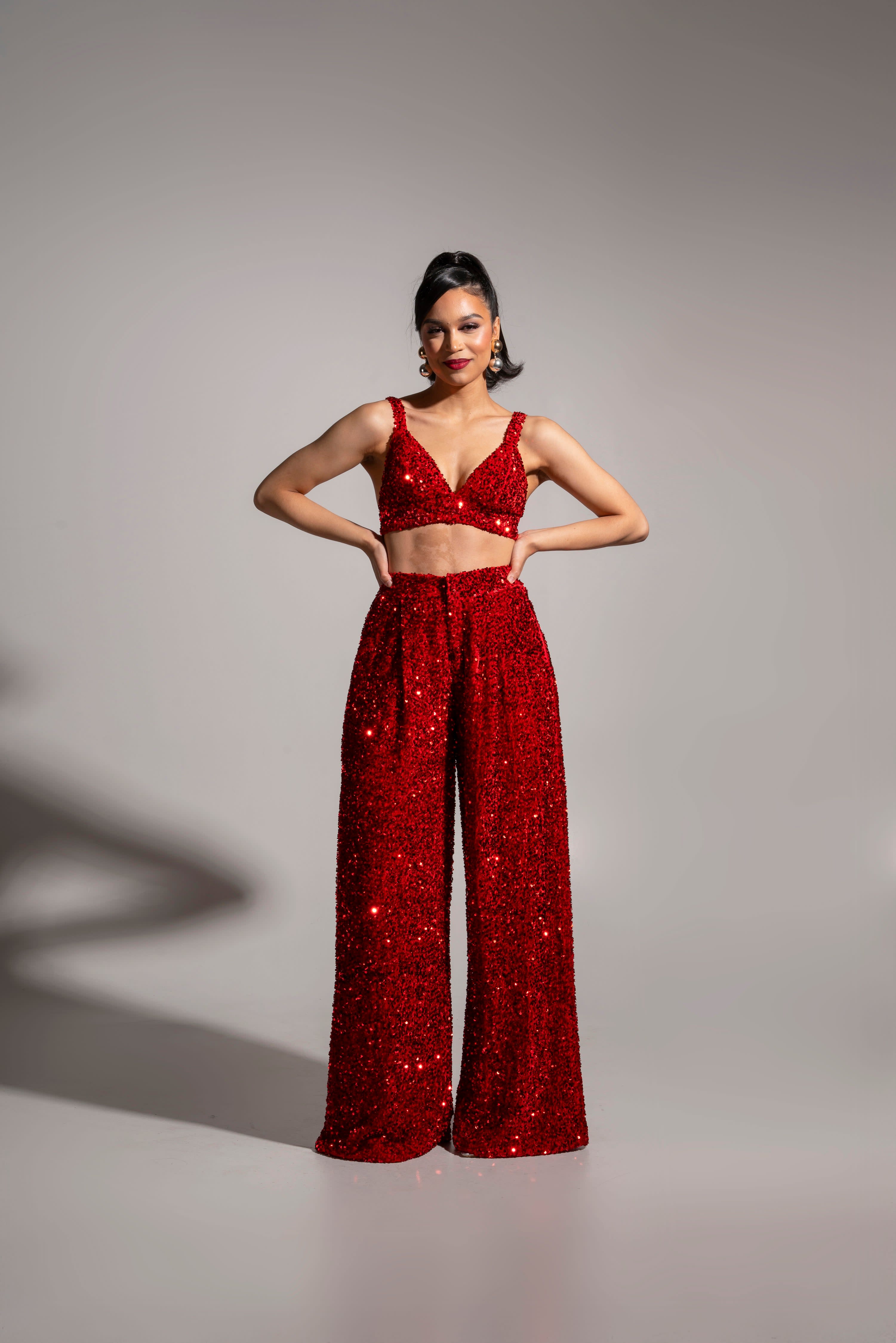 Liza Sequin Pants In Ruby | OFUURE | Wolf & Badger