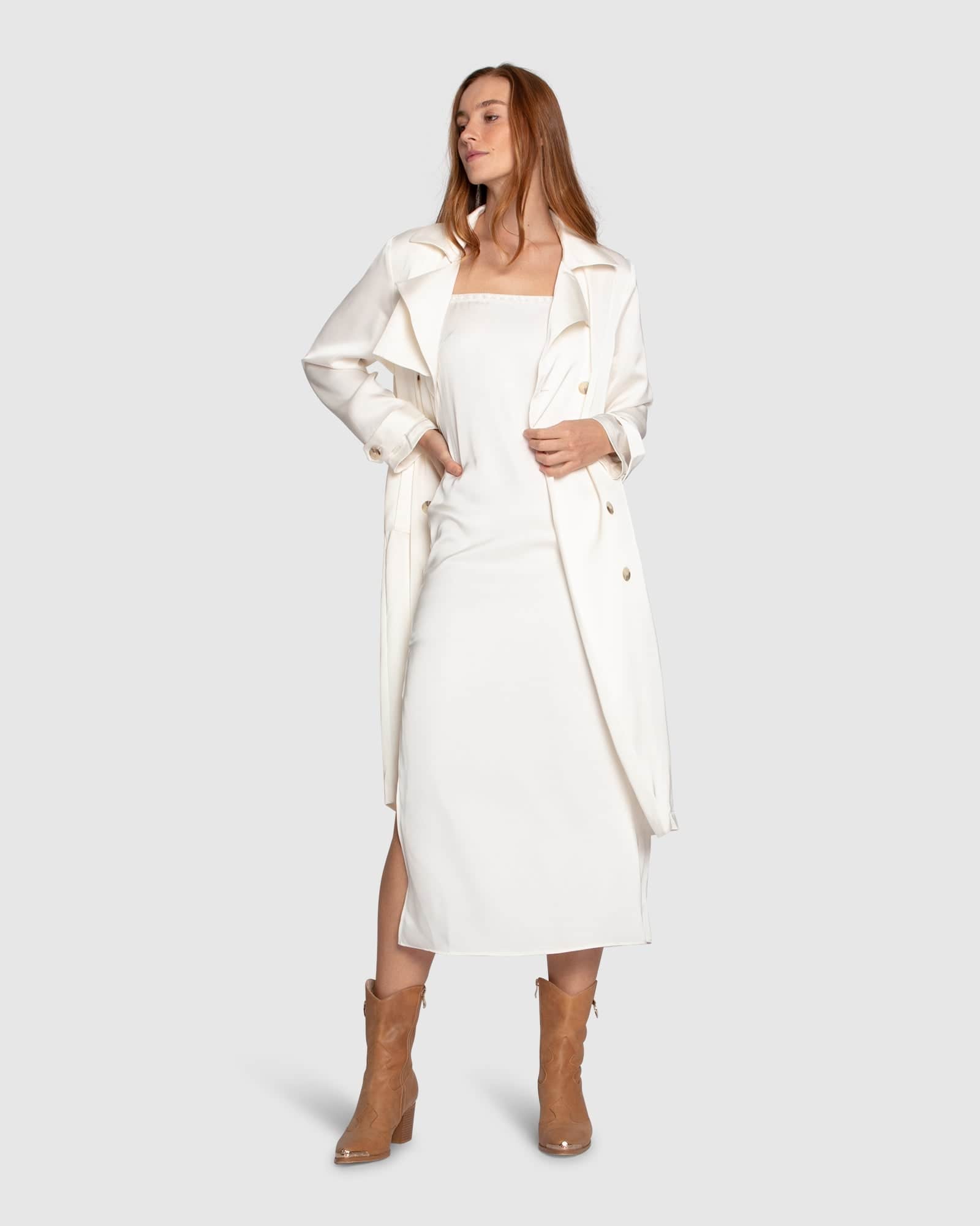 Love Language Satin Trench Coat - Off White | Belle & Bloom | Wolf