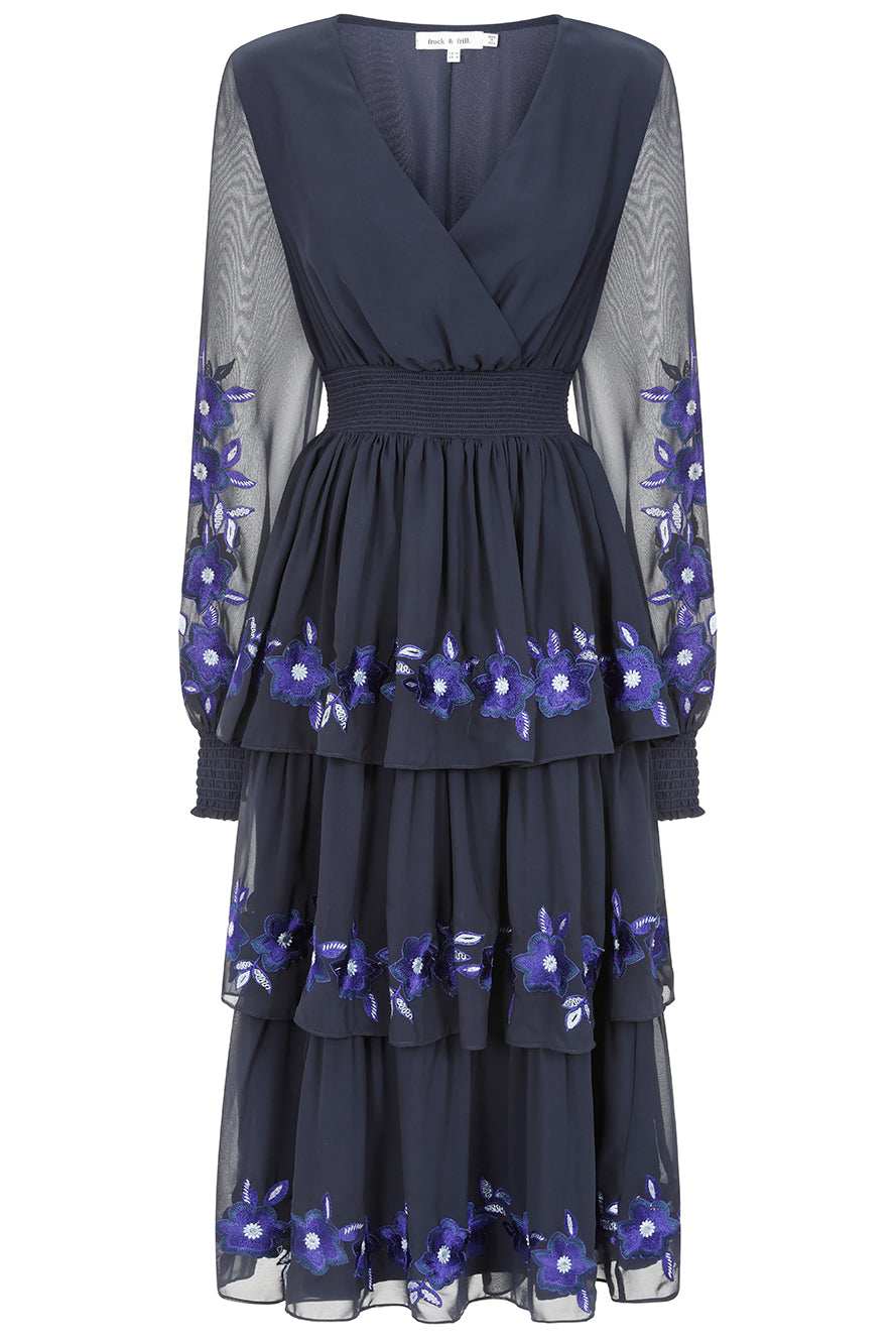 green emerald velvet dress Hayley Midi Dress in Tulip Fields Blue