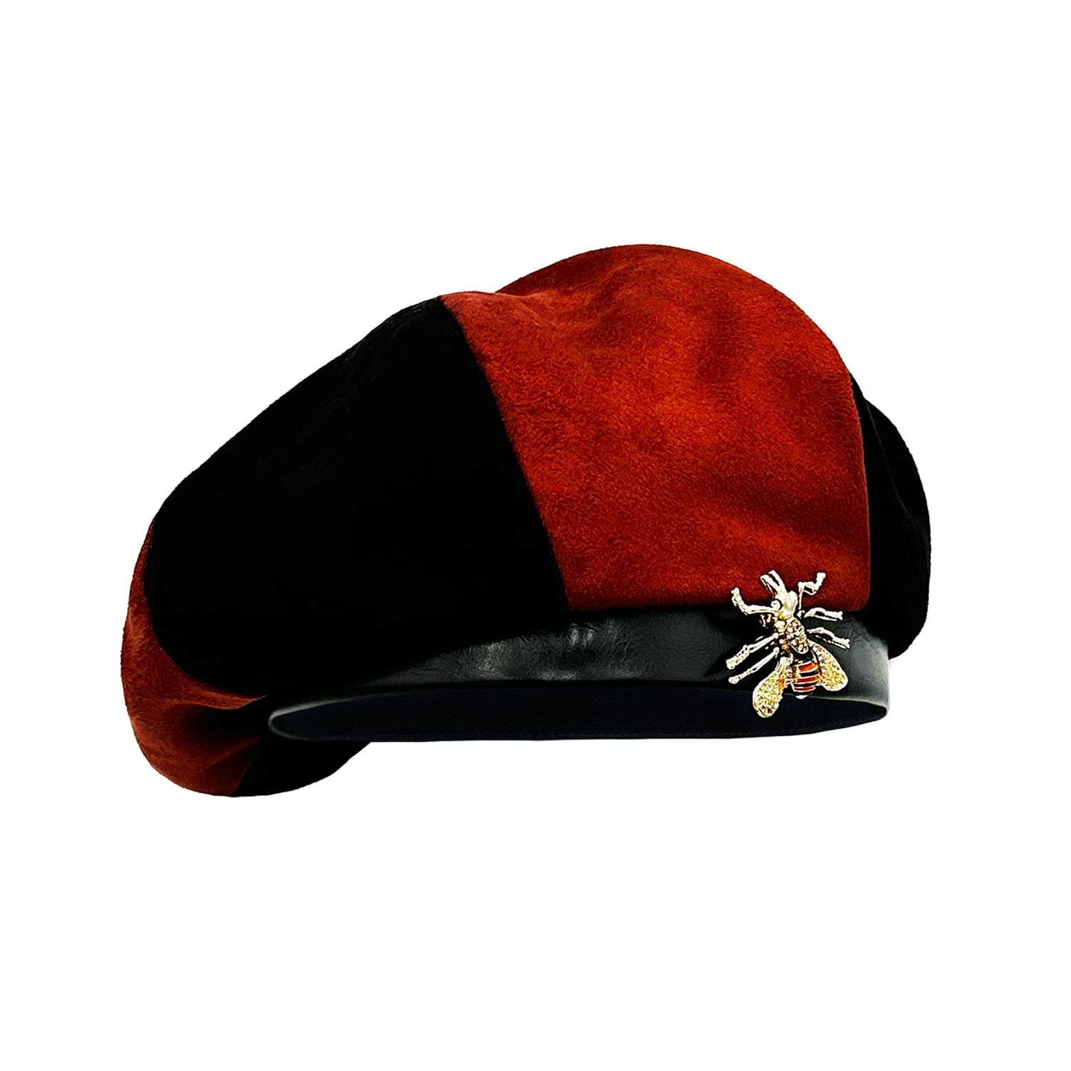 Lara Ari Women's Black / Brown Two-tone Suede & Faux Leather Beret – Brown & Black In Black