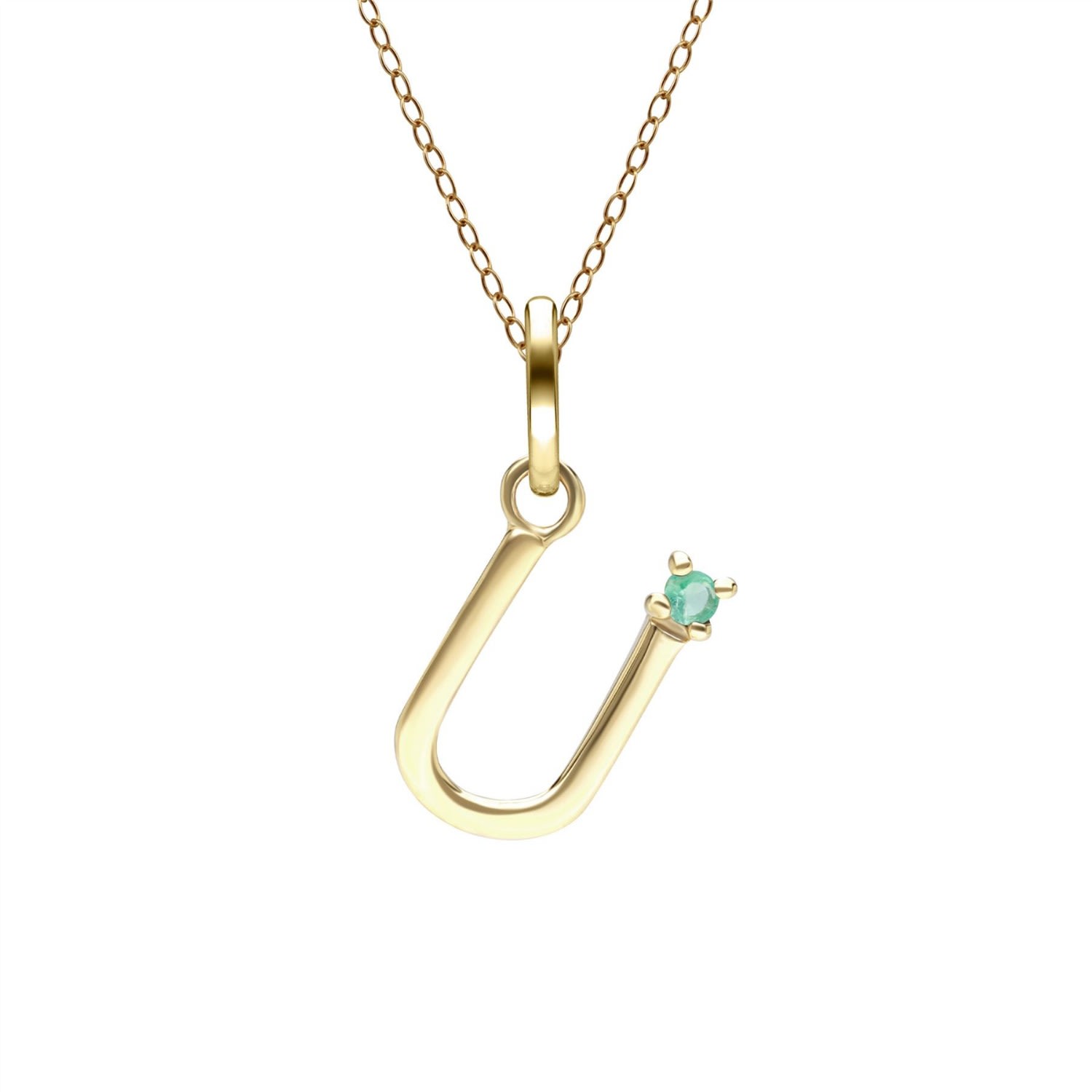 Women’s Gold / Green Initial U Emerald In Yellow Gold Gemondo