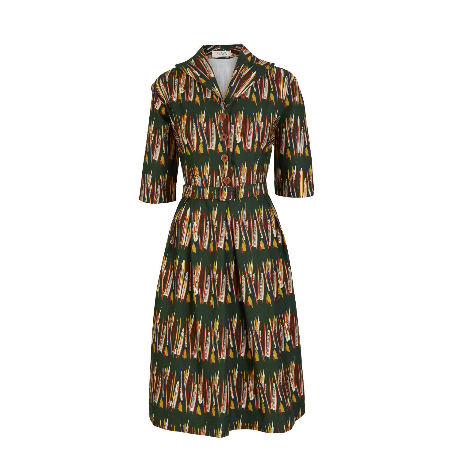 Women’s Green / Yellow / Orange Ida - Green Mid-Century Feather Dress Xxs Palava