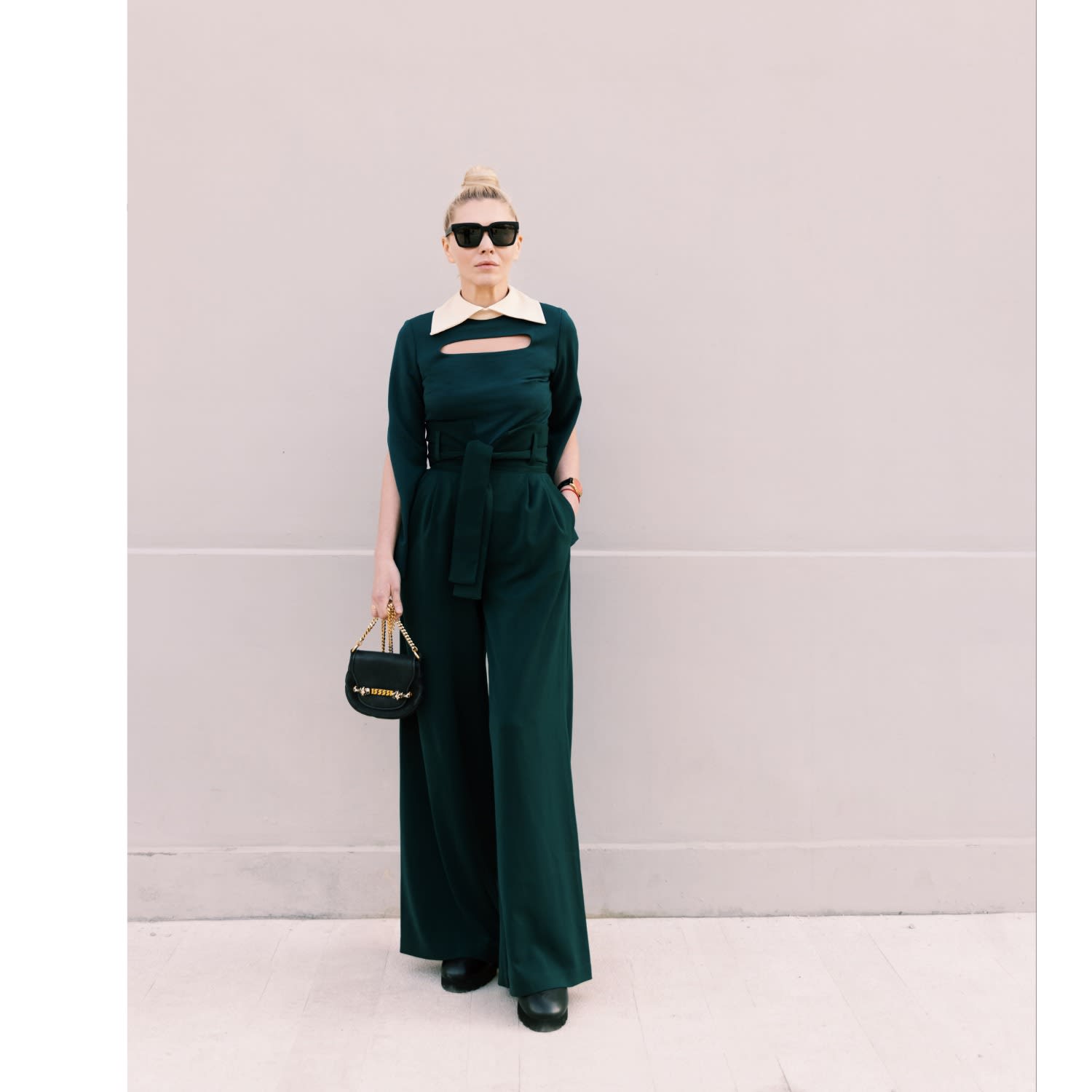 Dark Green High Waist Long Wide Leg Trousers, Julia Allert