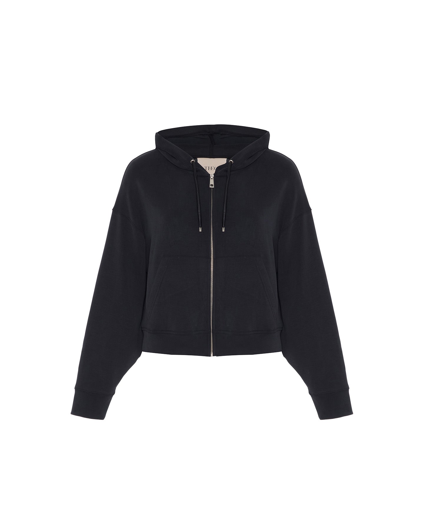 Theo The Label Women's Cleo Cupro Drop Shoulder Hoodie Jacket - Black In Black