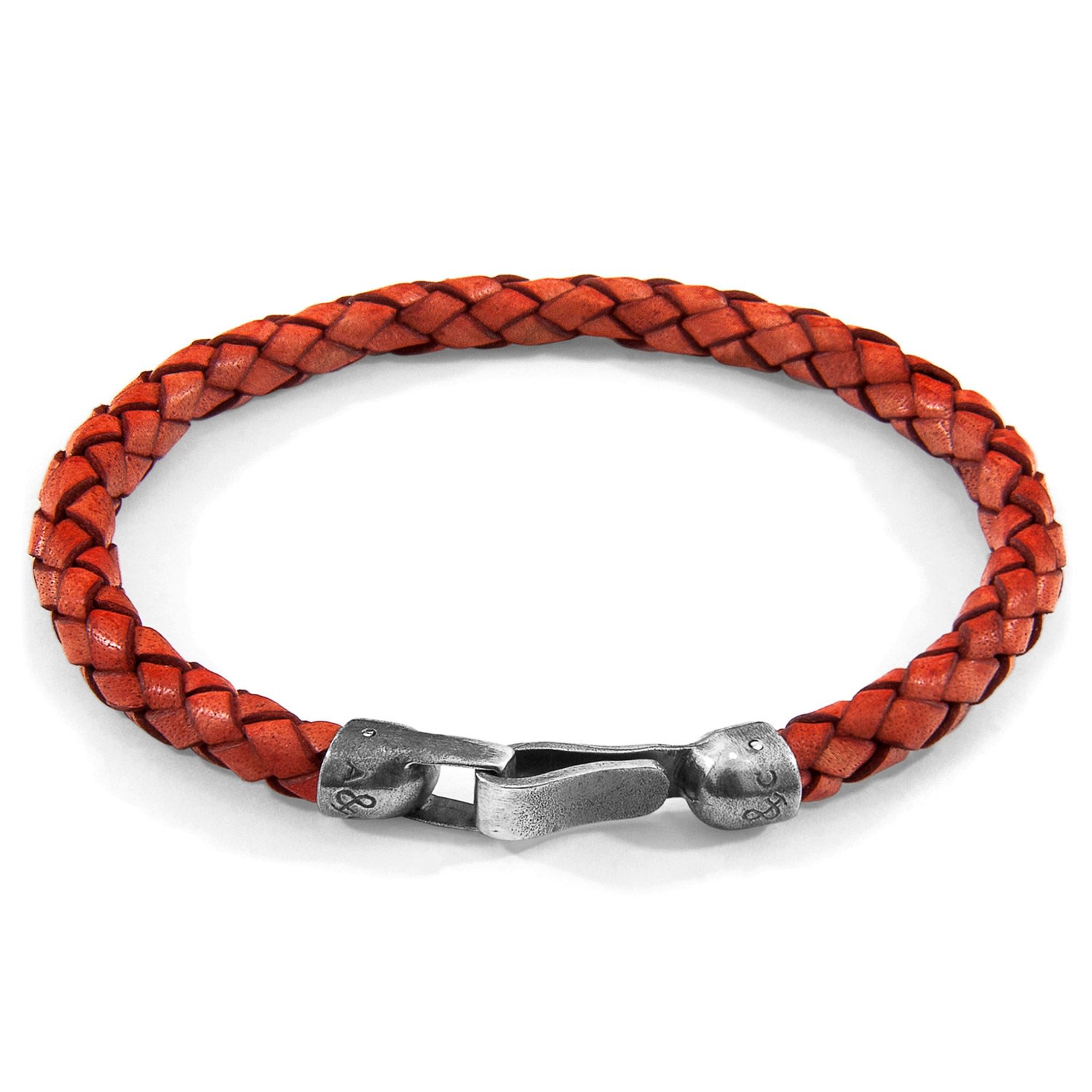 Anchor & Crew Men's Amber Red Skye Silver & Braided Leather Bracelet In Red