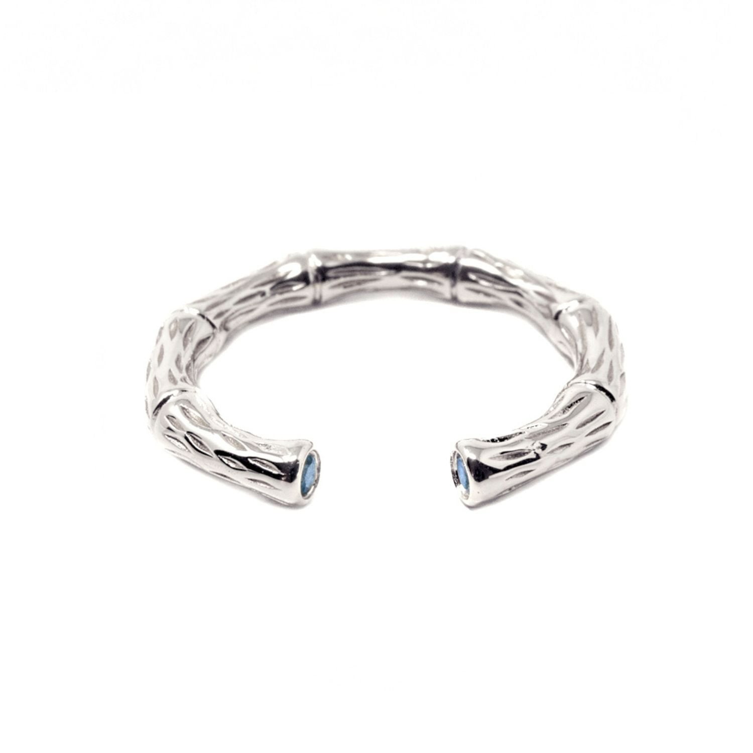 Nasi Silver Women's Bamboo Stacking Ring- Blue Topaz- Silver In Gold