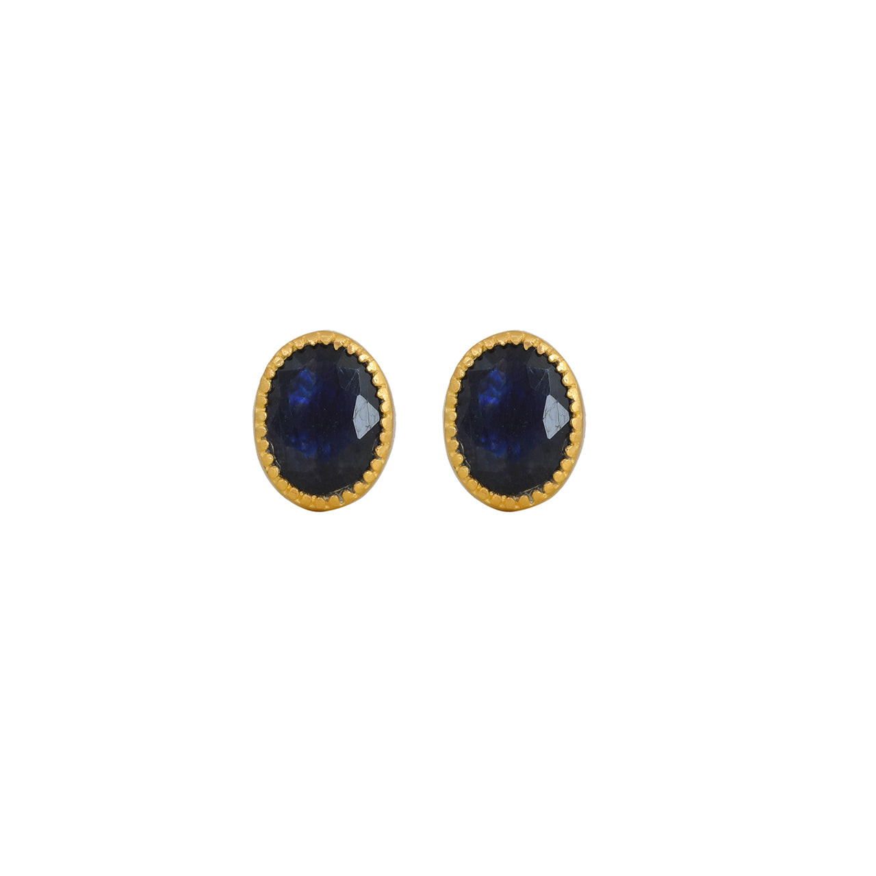 Opium Jewels Women's Gold / Blue Faceted Oval Studs - Blue Sapphires