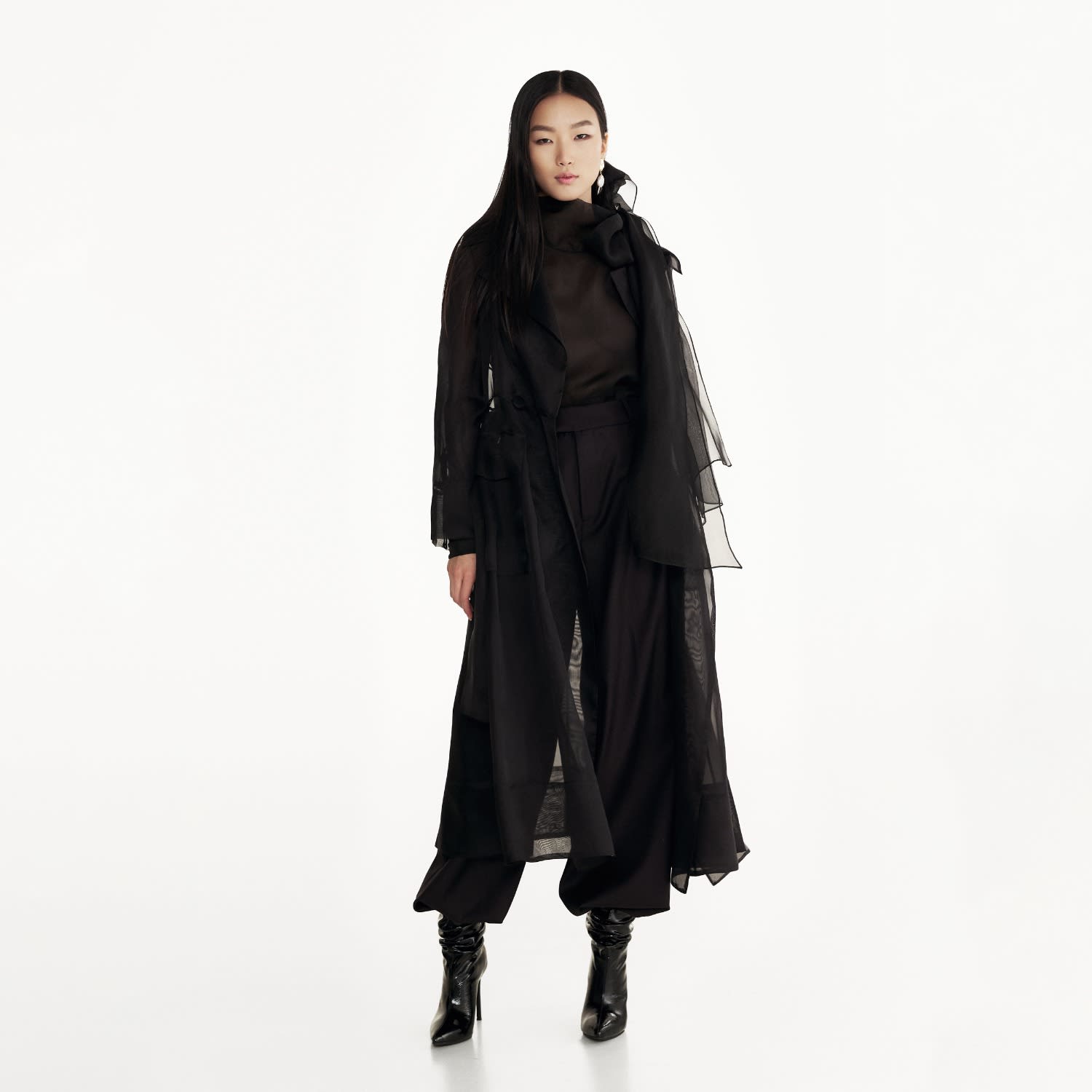 See Through Organza Trench Coat In Black | LITA COUTURE