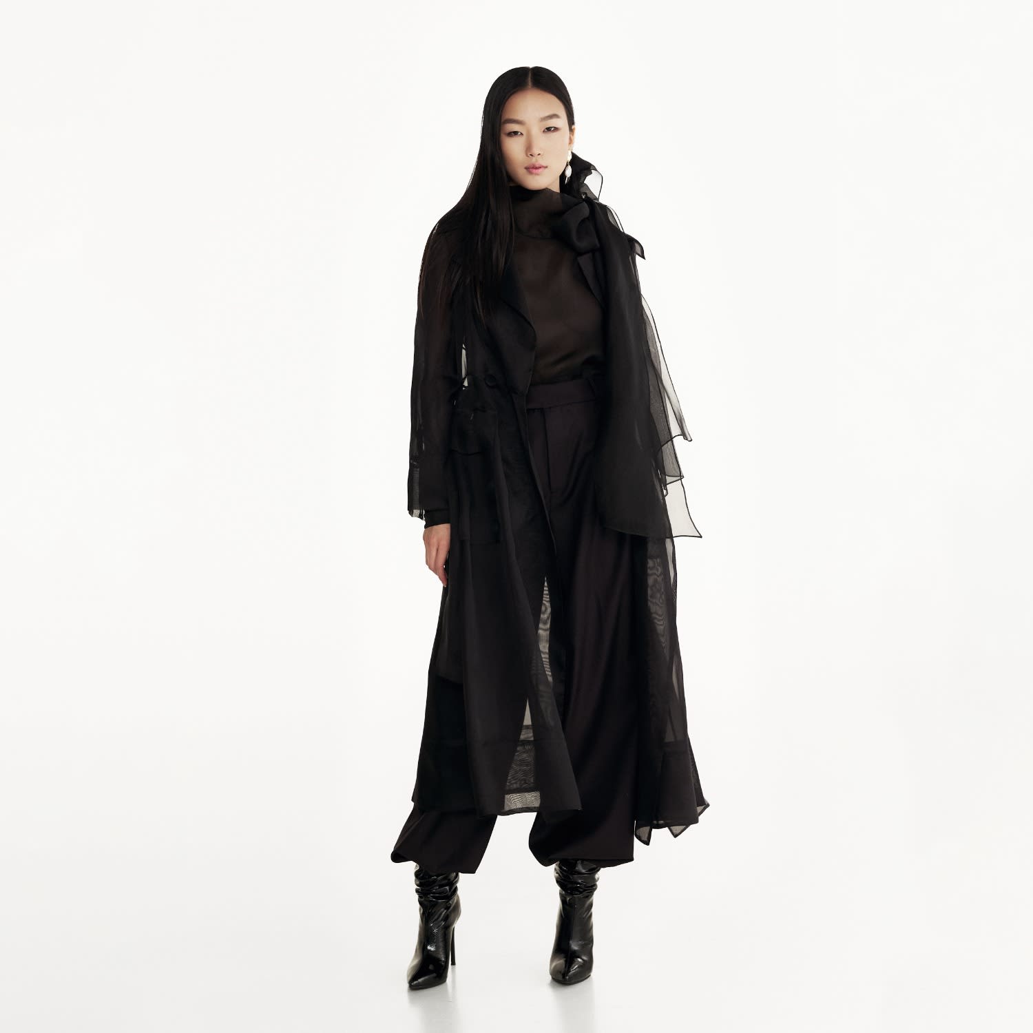 See Through Organza Trench Coat In Black | LITA COUTURE | Wolf