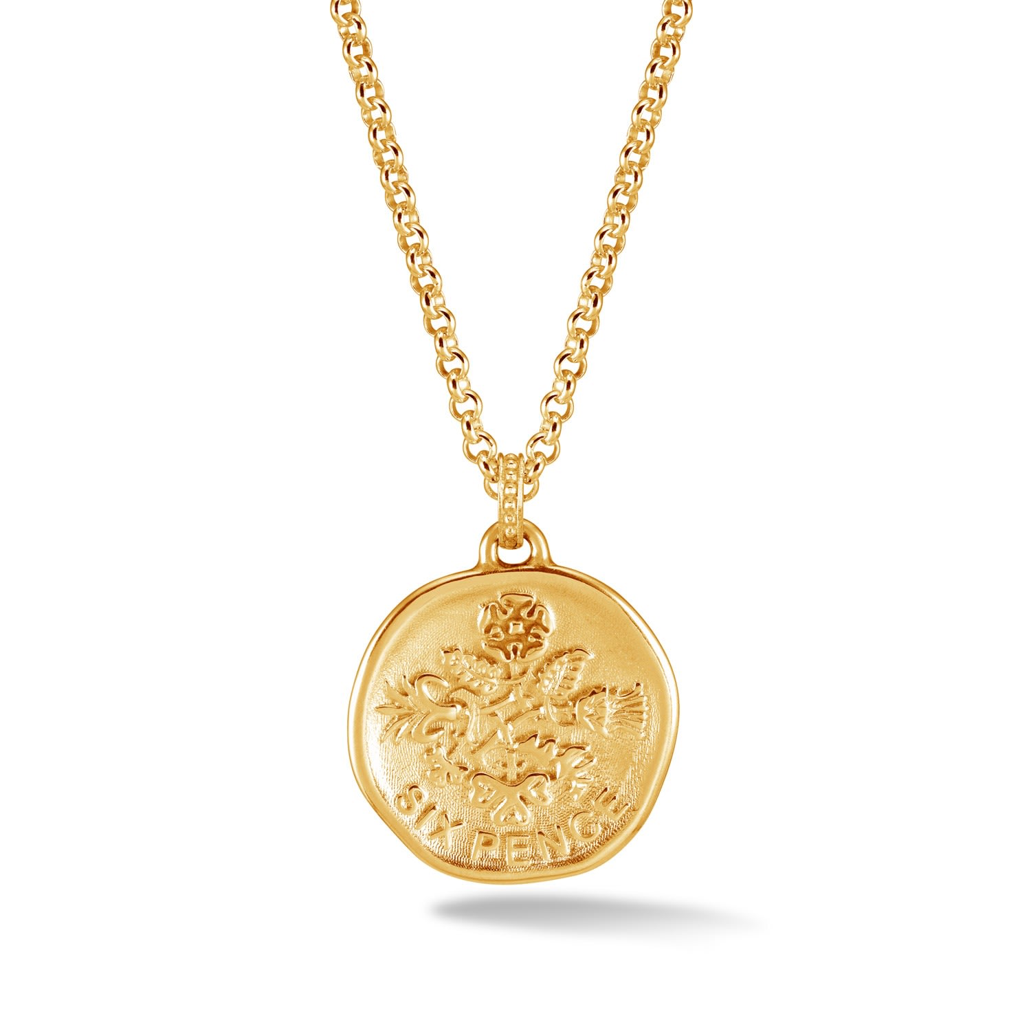 Dower & Hall Lucky Sixpence Medallion Necklace In Gold