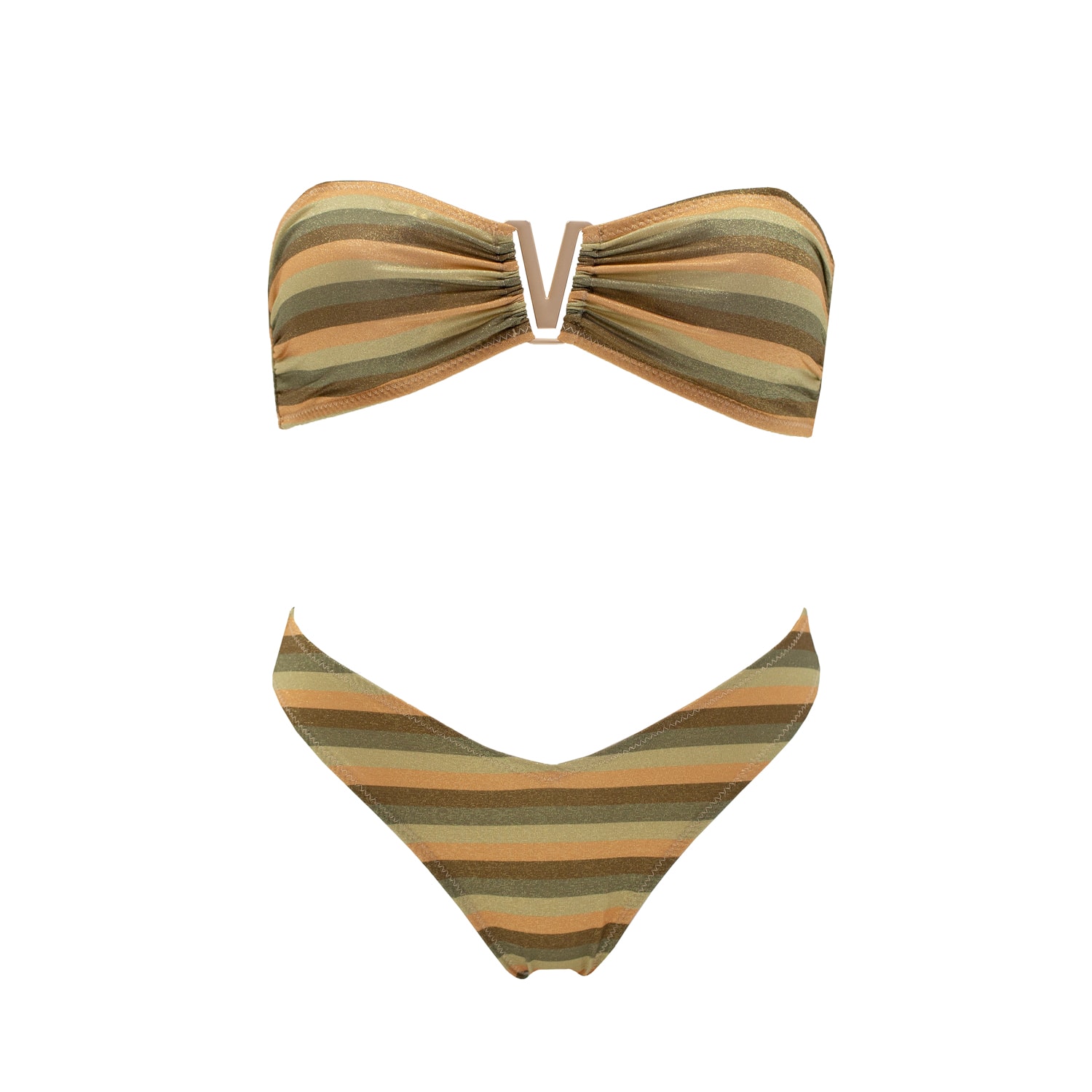 Women’s Metallic Mermaid Vintage Inspired Lurex Striped Bikini - Neutrals Medium Aulala Paris