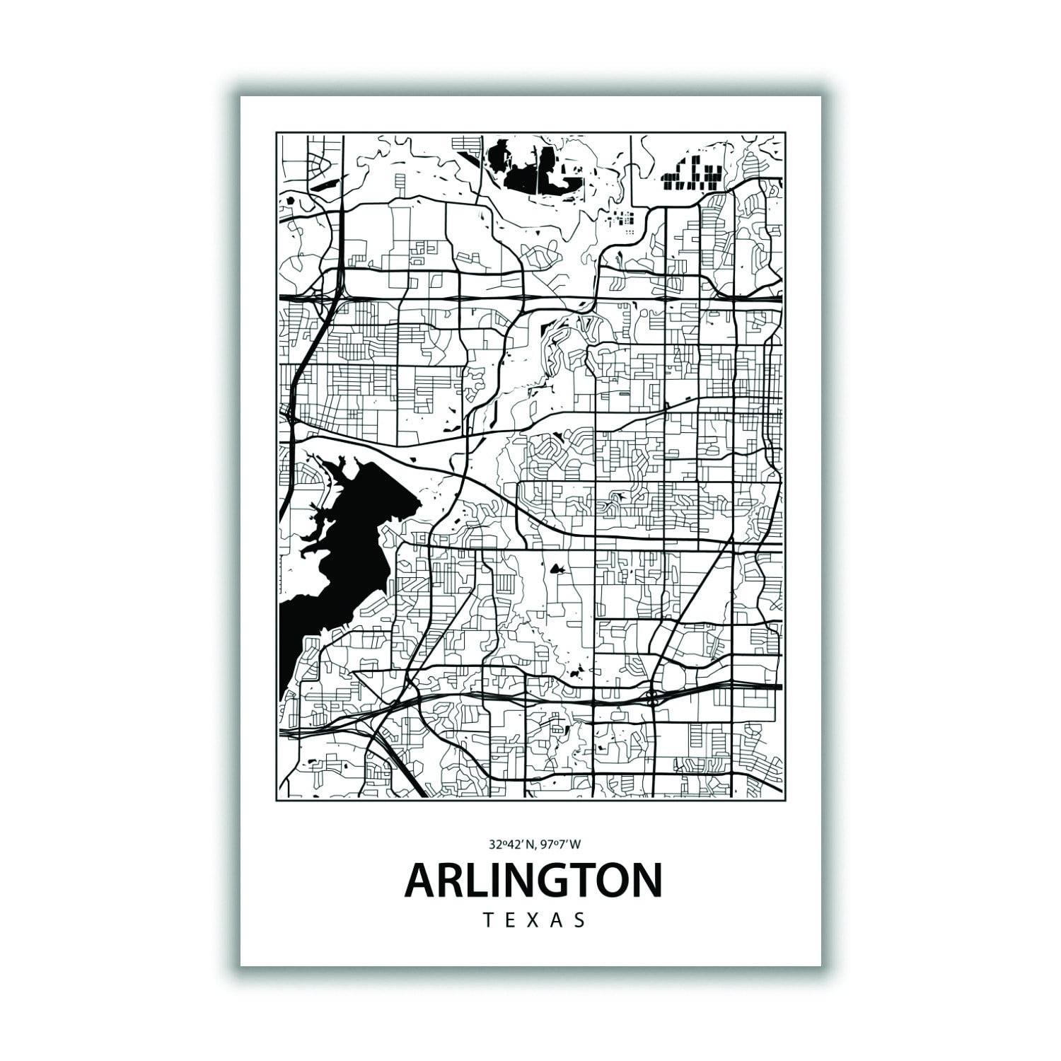 Black Map Of Arlington Large Stanley Print House