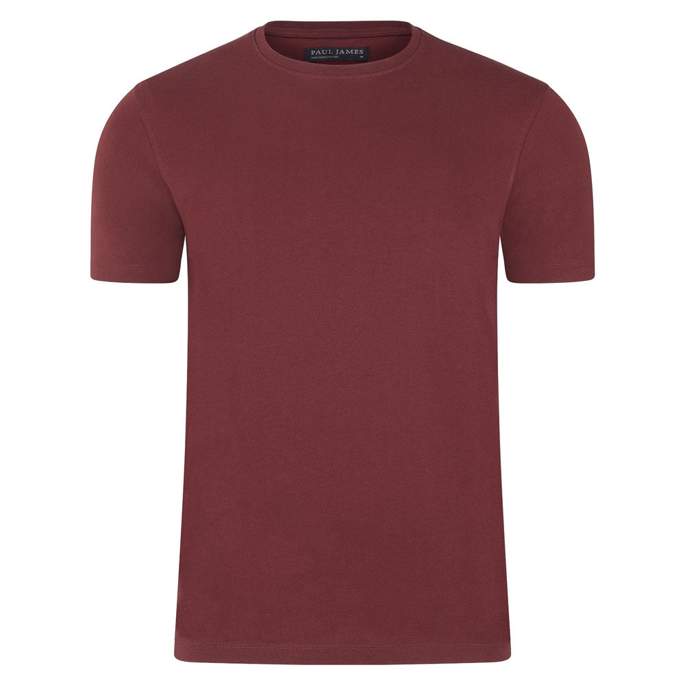 Paul James Knitwear Red Mens Heavyweight Charles Fitted Supima Cotton T-shirt - Port In Red