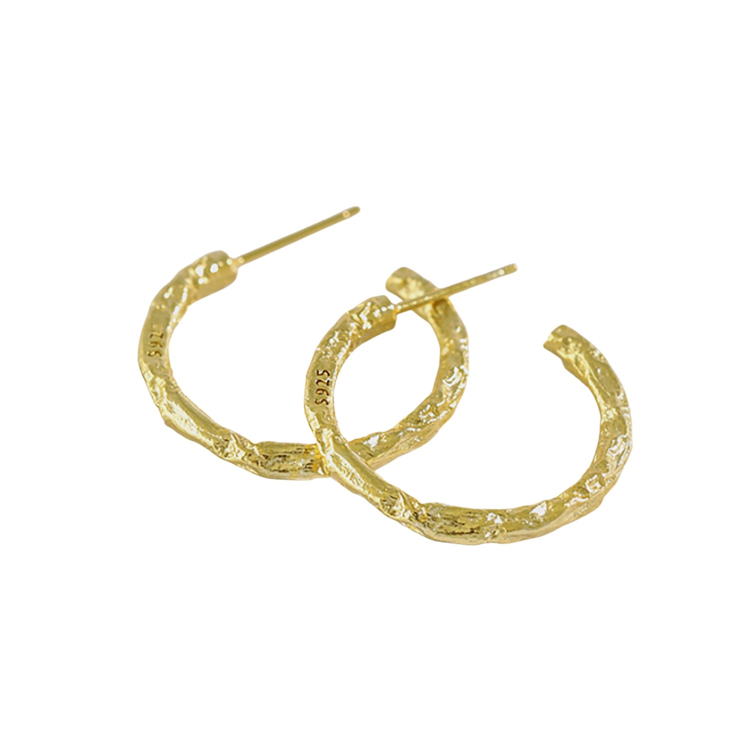 Women’s Gold Plated Sterling Silver Textured Aso Hoop Earrings Janus Edinburgh